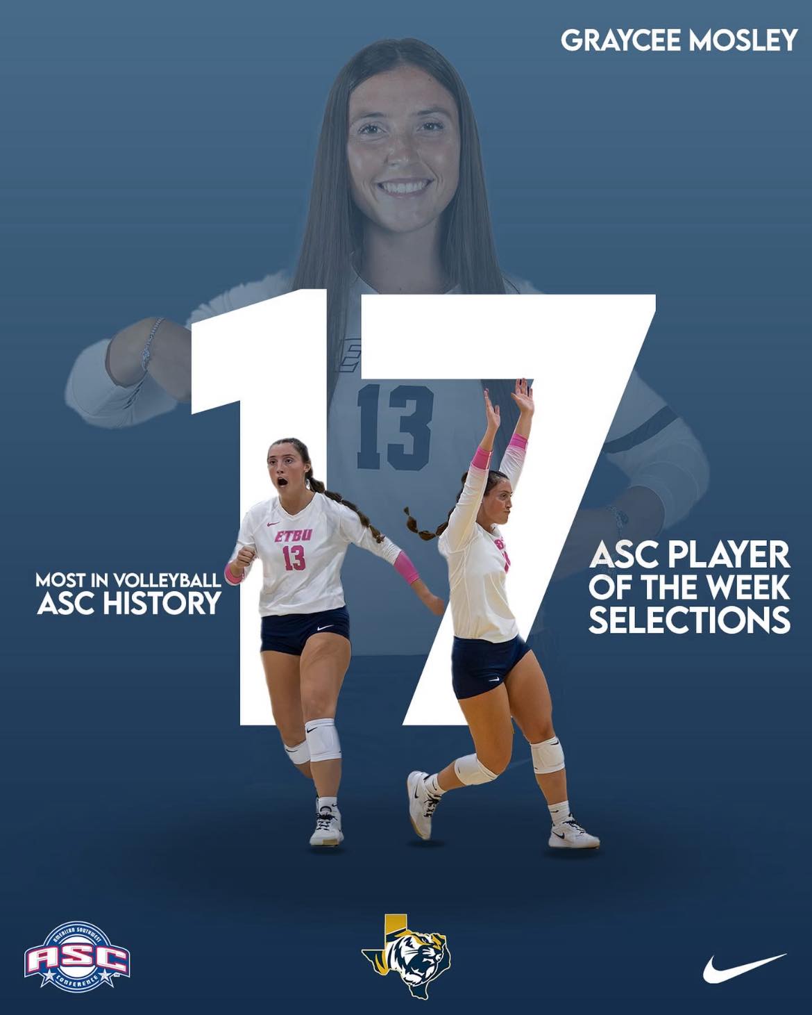 Tristan - ETBU Volleyball Senior Graycee Mosley has officially set the ...