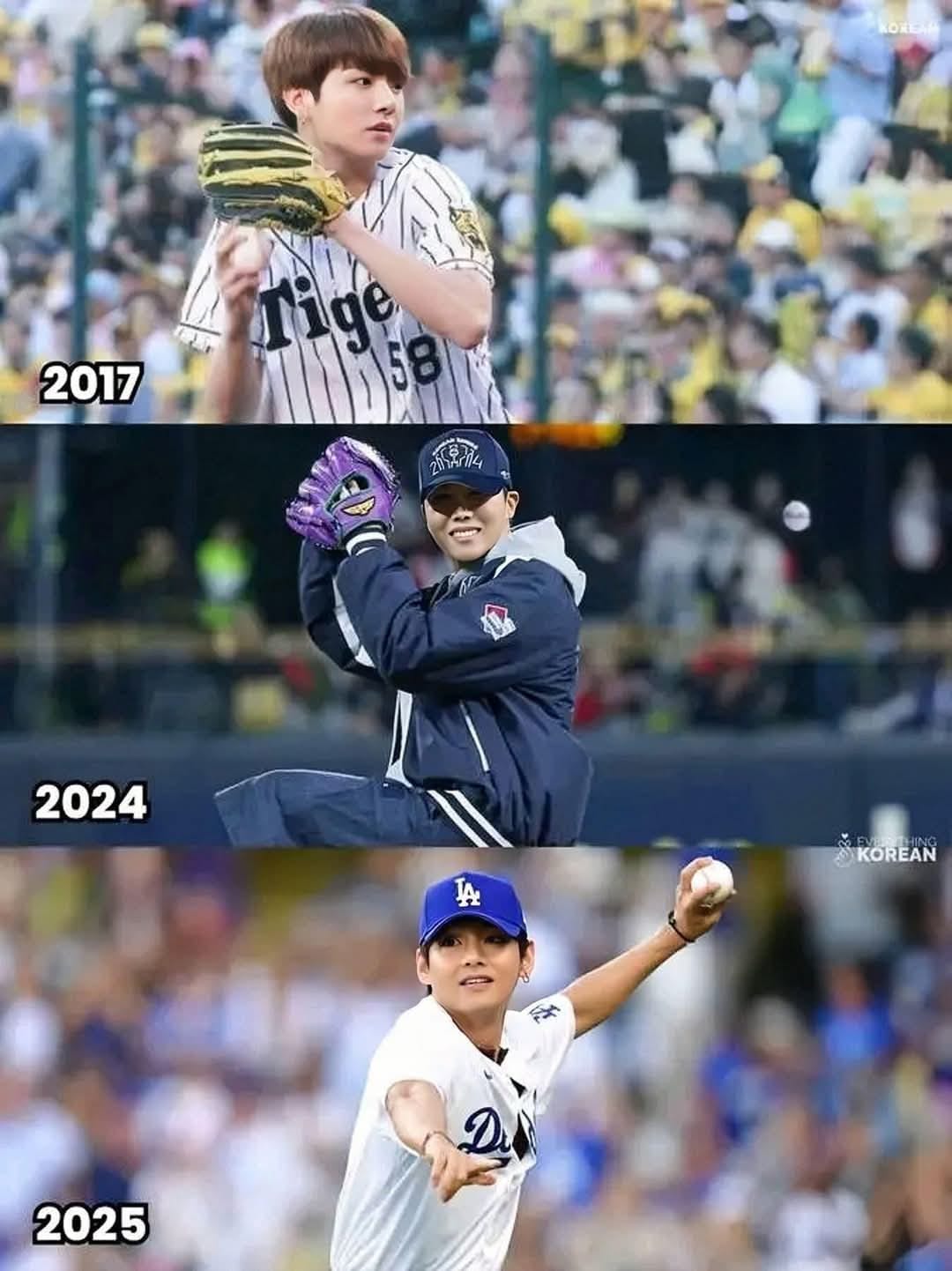 jungkook threw the first pitch at a Hanshin Tigers baseball in