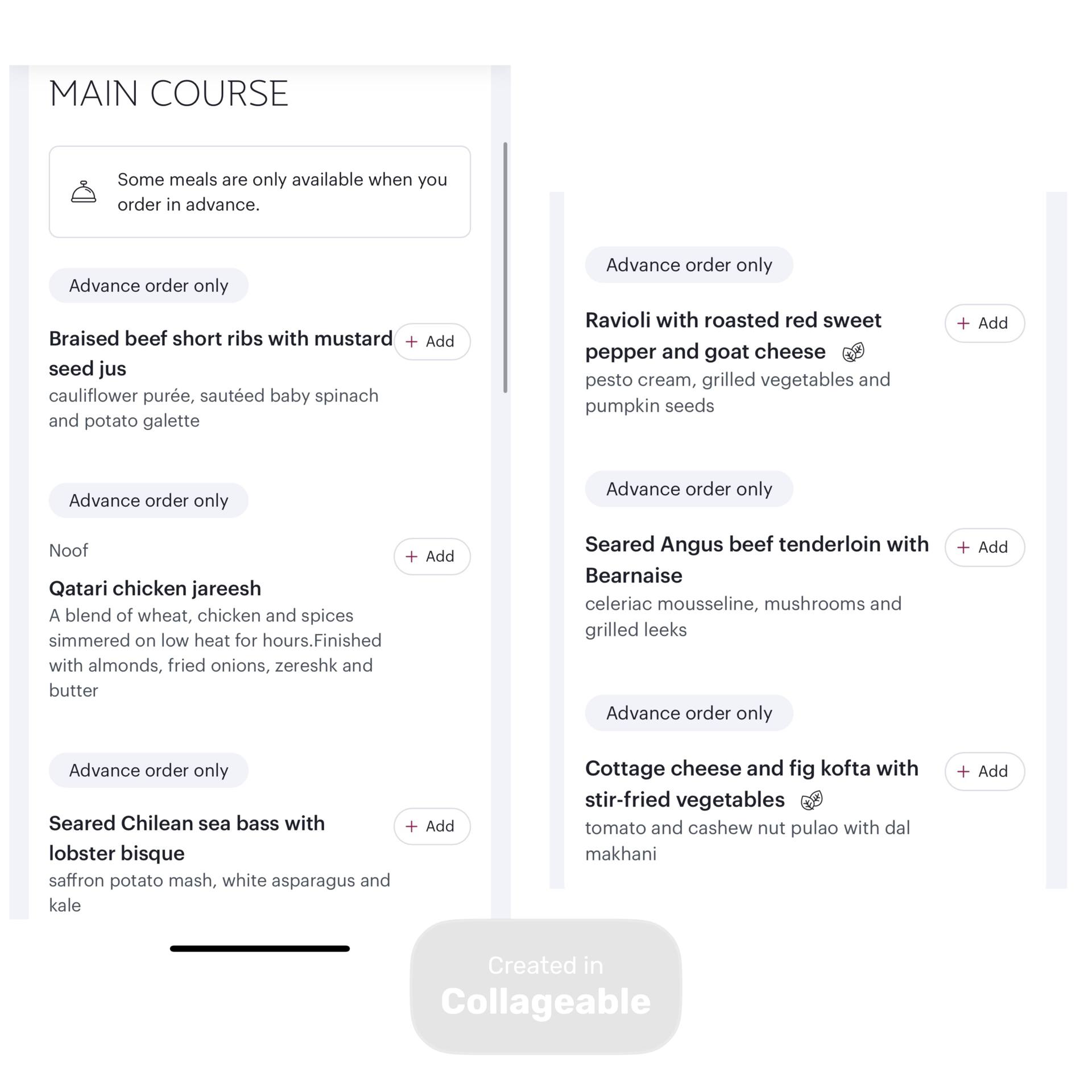 Qatar Business Class Menu 2026