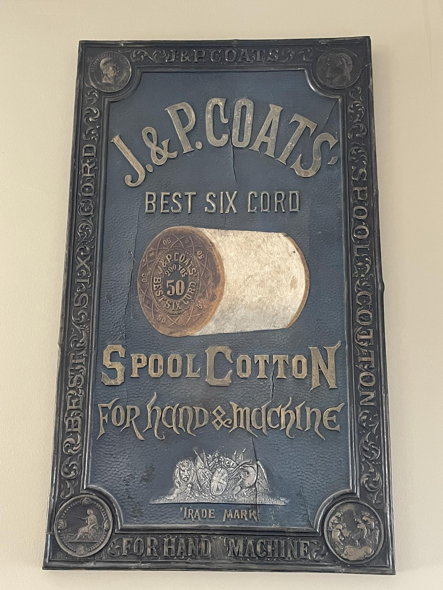 J & P COATS SPOOL CABINET DECALS 8 PIECE SET / Black on Gold