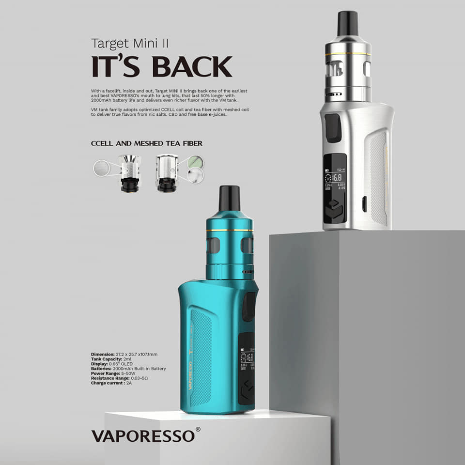 ❗❗❗NEW❗❗❗ Limited edition Vaporesso Target Mini II in collaboration with  JustJuice is now available in our shop. There are 3 20mg nic salts included  in the kit 🤩 The Target Mini II