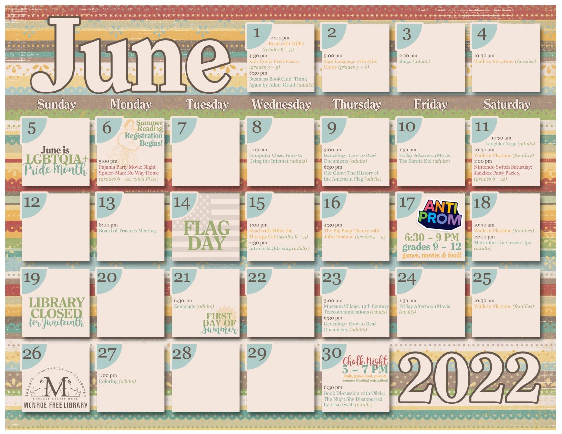 Our June Events calendar is now... - Monroe Free Library