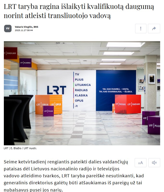 Lina - LRT taryba pareiškė, kad generalinis direktorius negalėtų būti ...