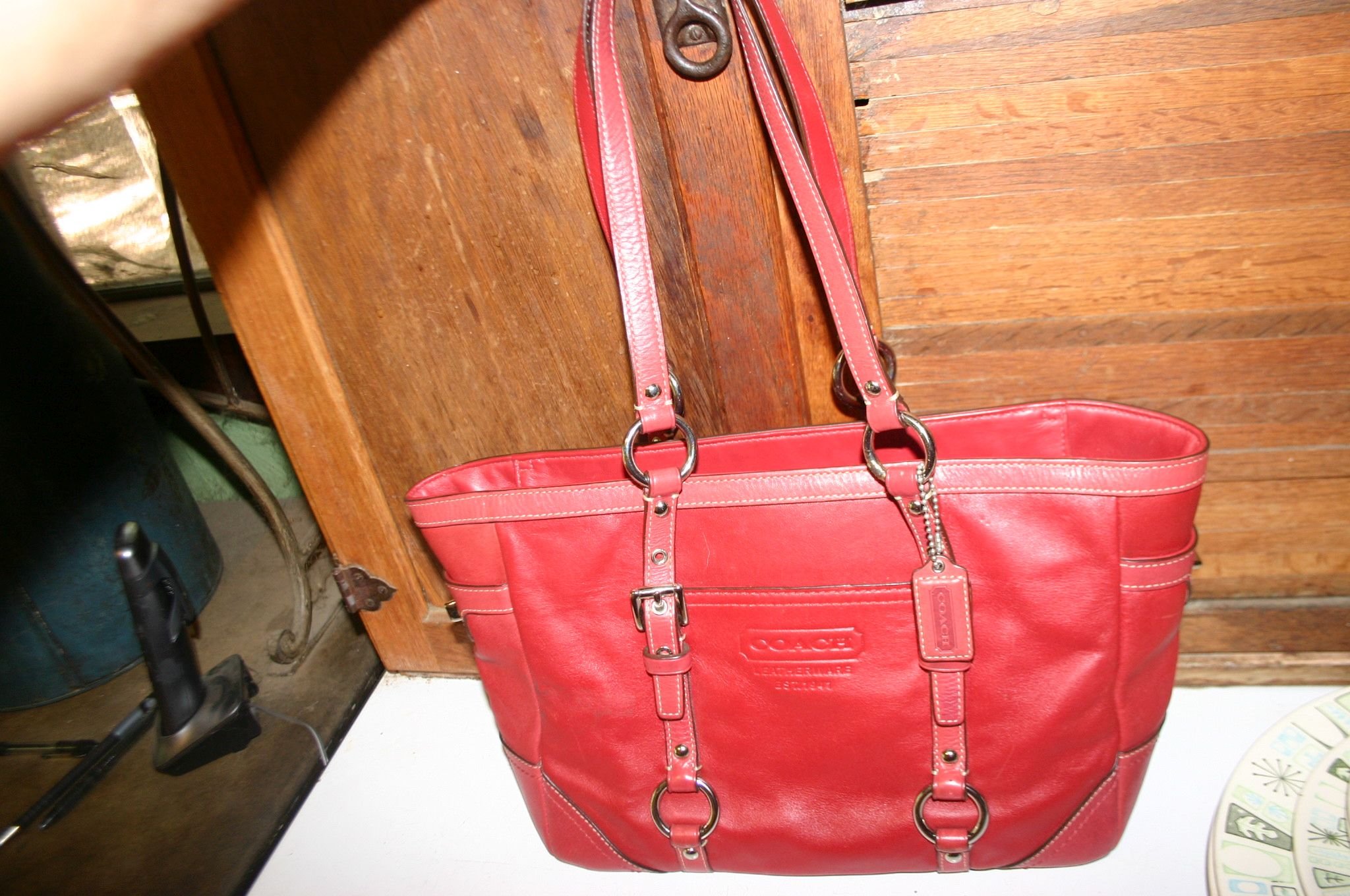 VINTAGE COACH Red Leather Gallery East West Tote Handbag Satchel 