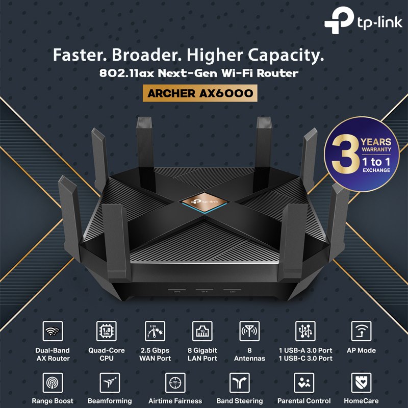TP-Link - AX6000 Next-Gen Wi-Fi Router Archer AX6000...