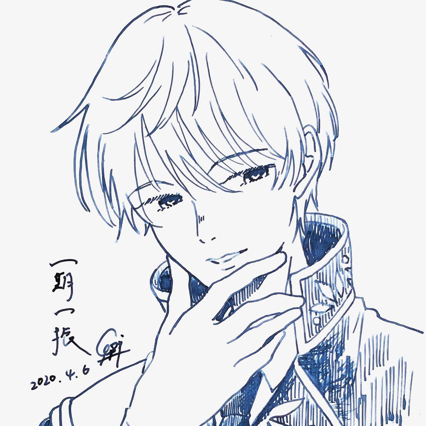 と*ん様 一期一振　手描きイラスト　アナログ 一期一振で描いた一期一振 . YouTubeにメイキングアップしてます