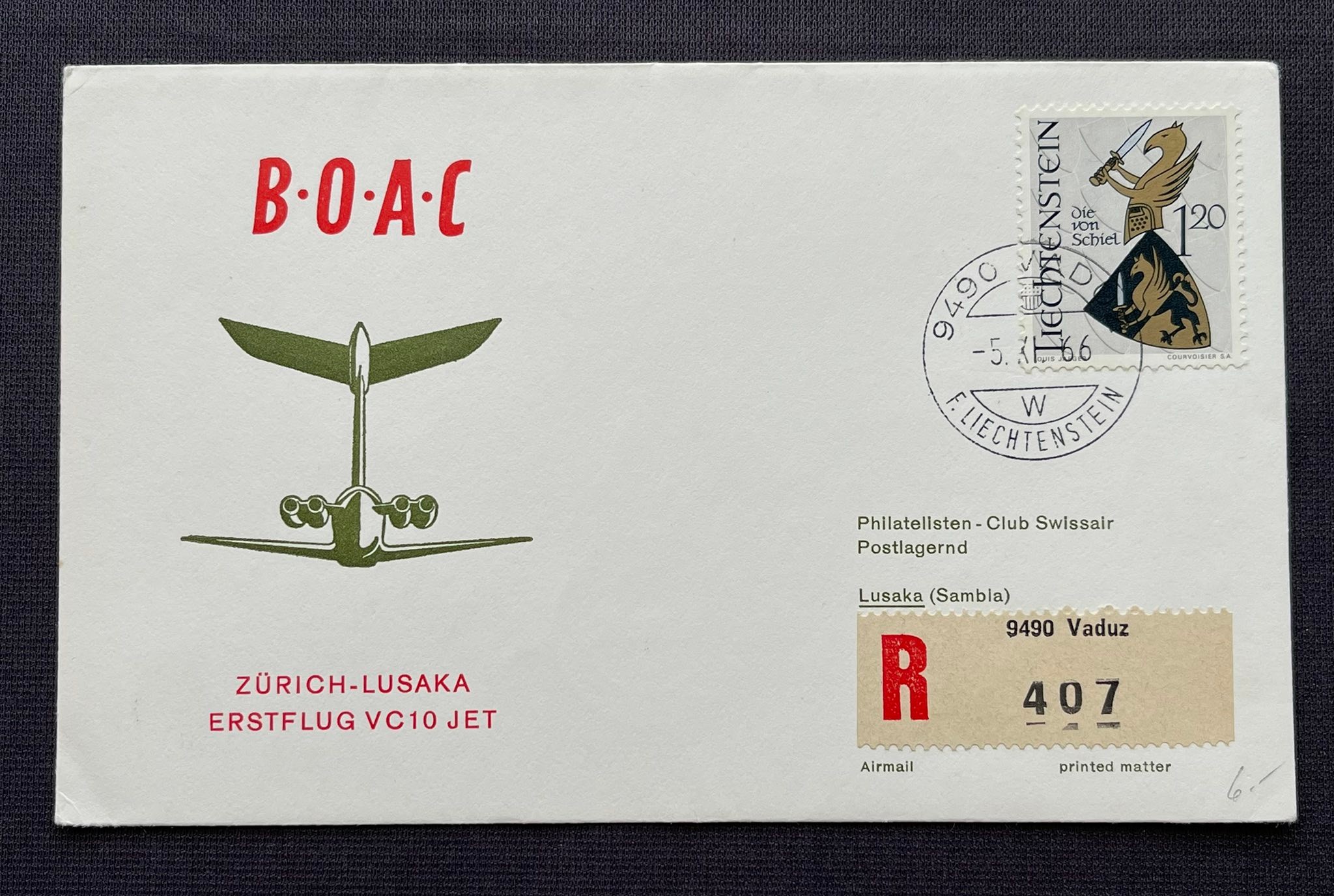 とよ 1966 Zürich🇨🇭- Lusaka 🇿🇲 register fdc Rm 5 ⭐️