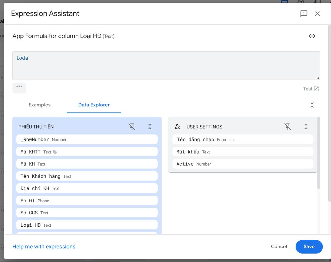 Học AppSheet | Xin hỏi các a/c chổ soạn Expression Assistant sao lúc gỏ ...