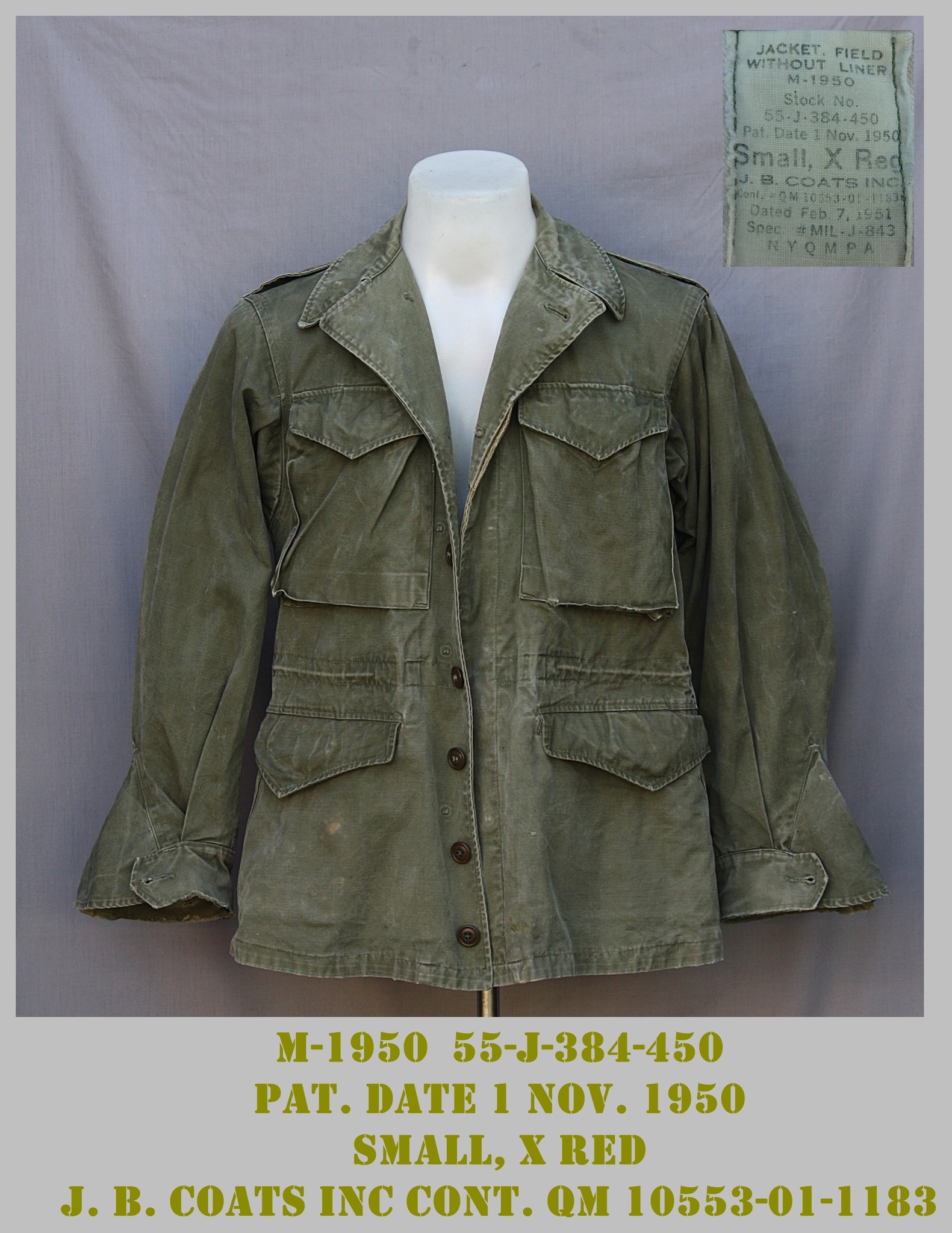 M-1950 Field Jacket without liner specifications