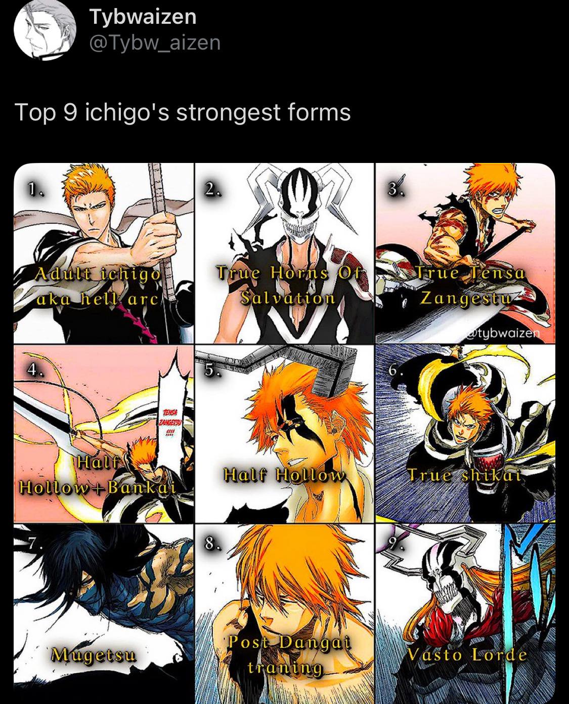 Tybwaizen @Tybw_aizen Top 9 ichigo's strongest forms Adultichigo