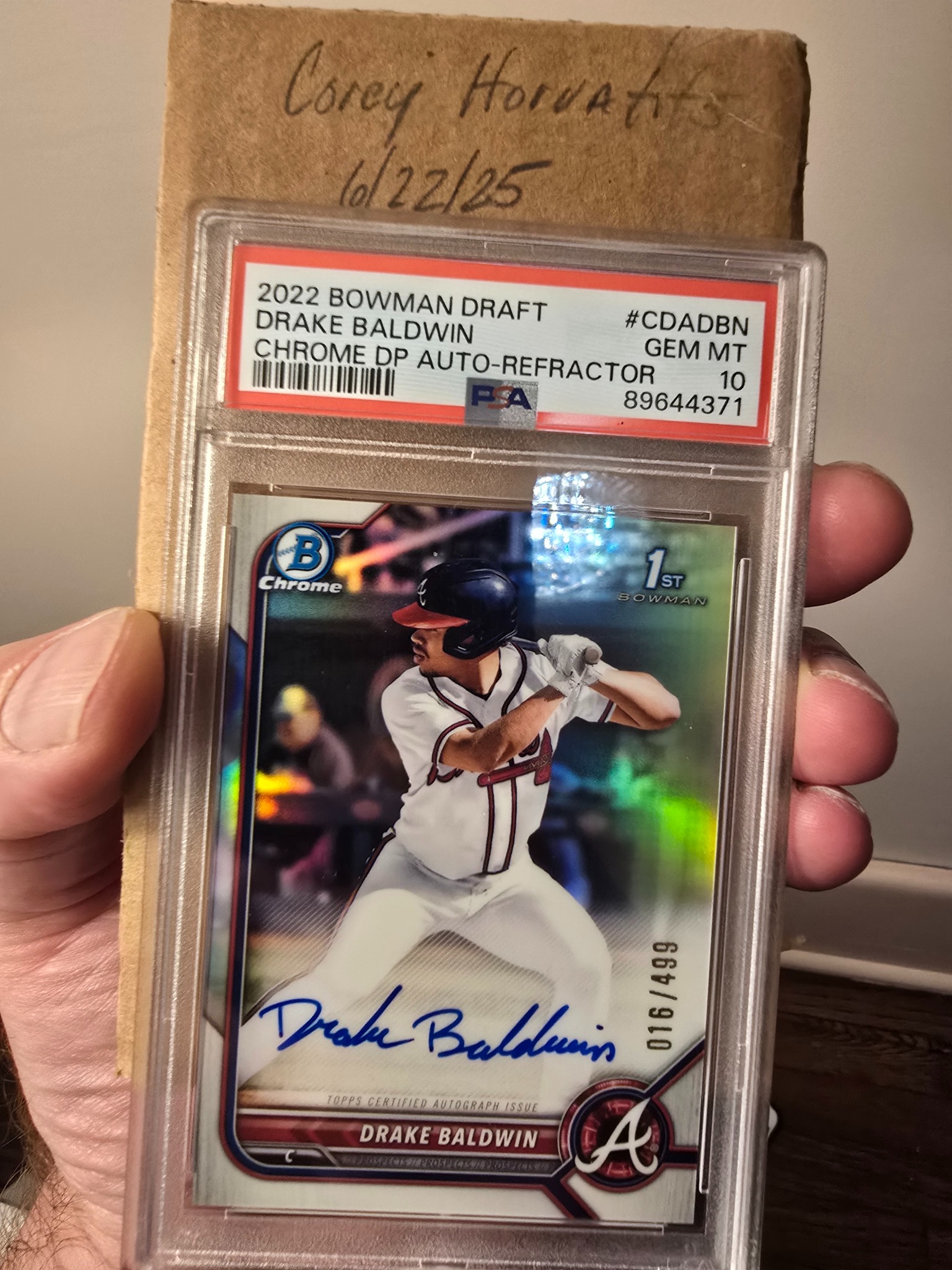 Drake Baldwin rookie auto baseball card from Bowman Chrome