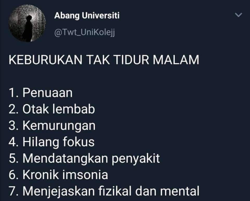 Viral Johor Yang Mana Suka Tidur Lewat Baca Ni Facebook
