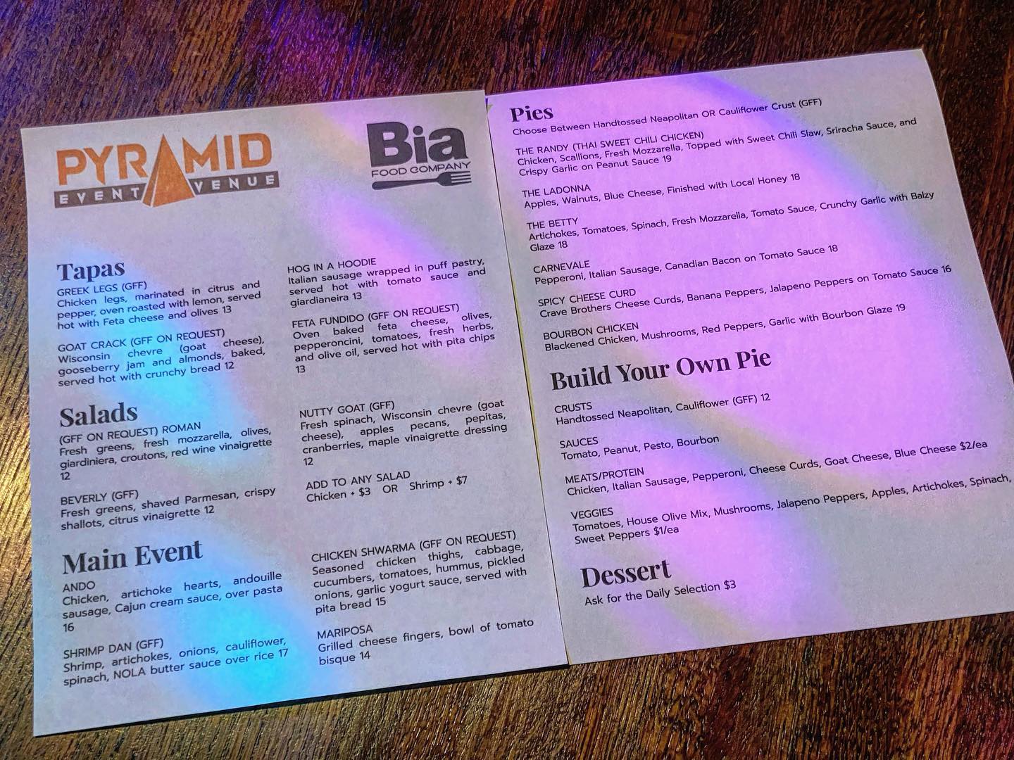 Our new menu by Bia Food Company... - Pyramid Event Venue