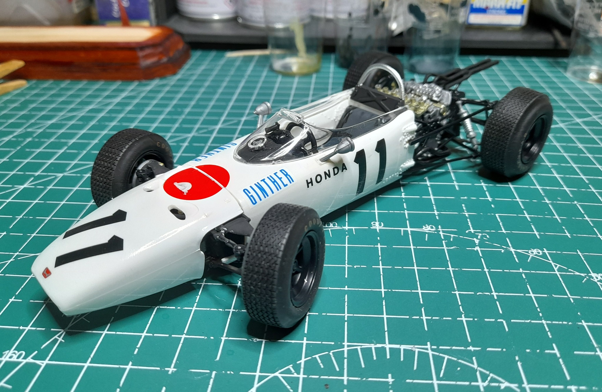Tamiya 1/12 scale Honda RA272 model from 1965 Mexican Grand Prix
