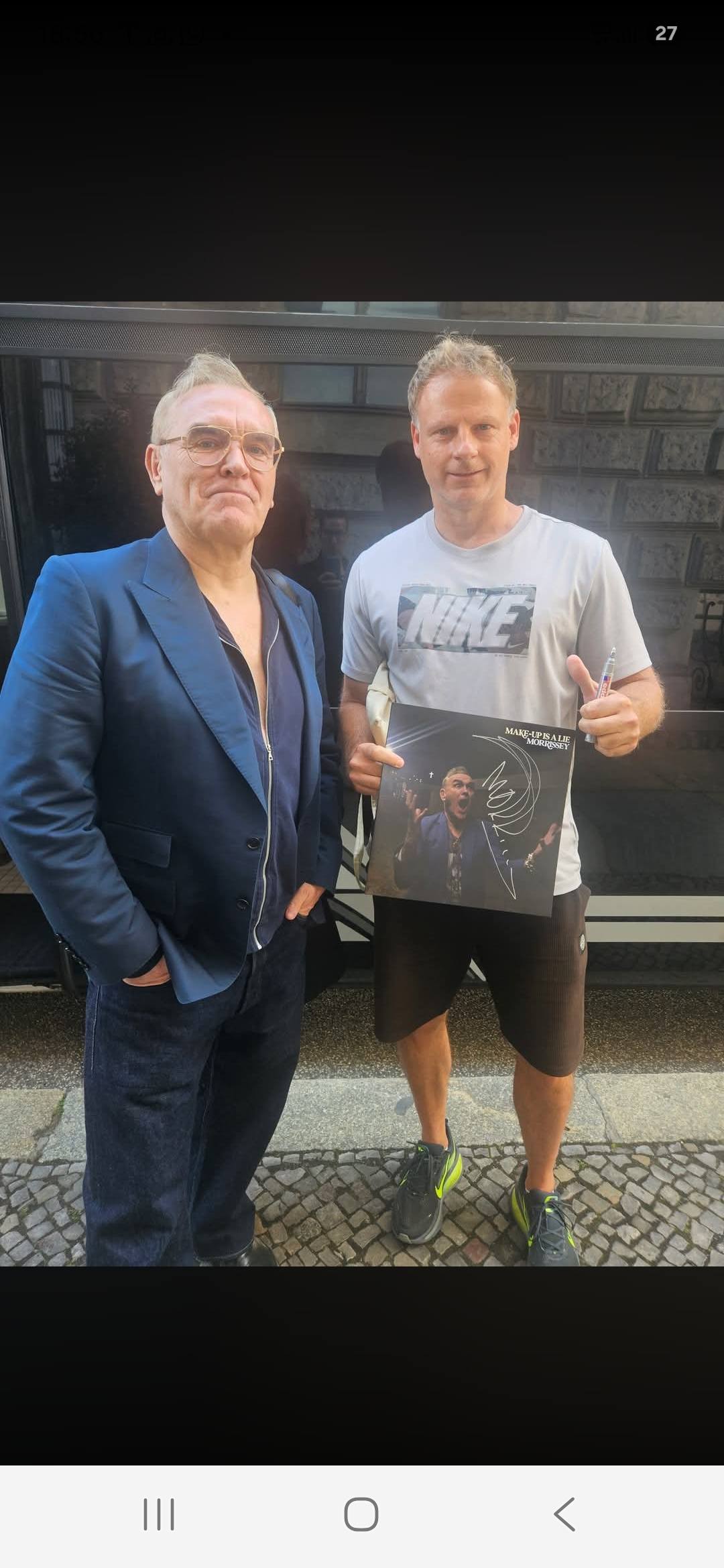 Morrissey signed LP cover and magazine page for sale