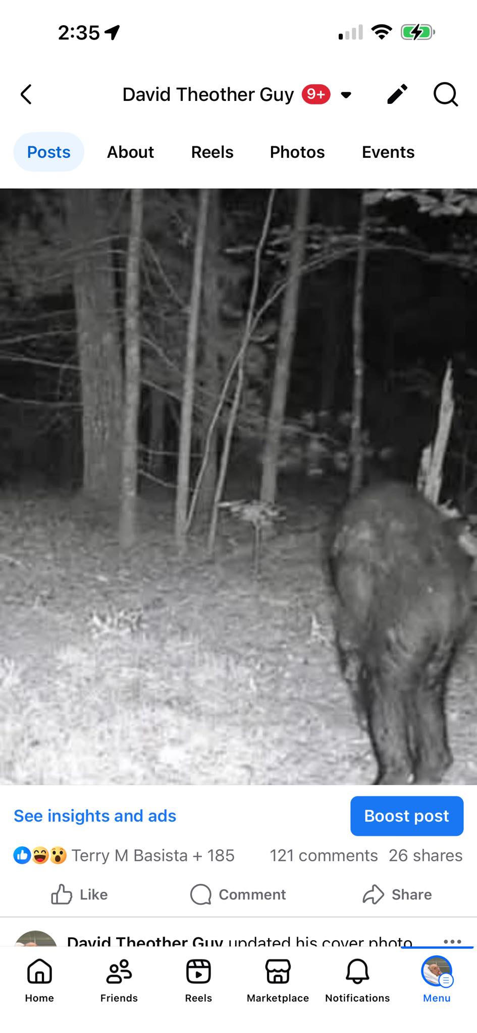 David - So my Bigfoot post from my dog and me running off the hill ...