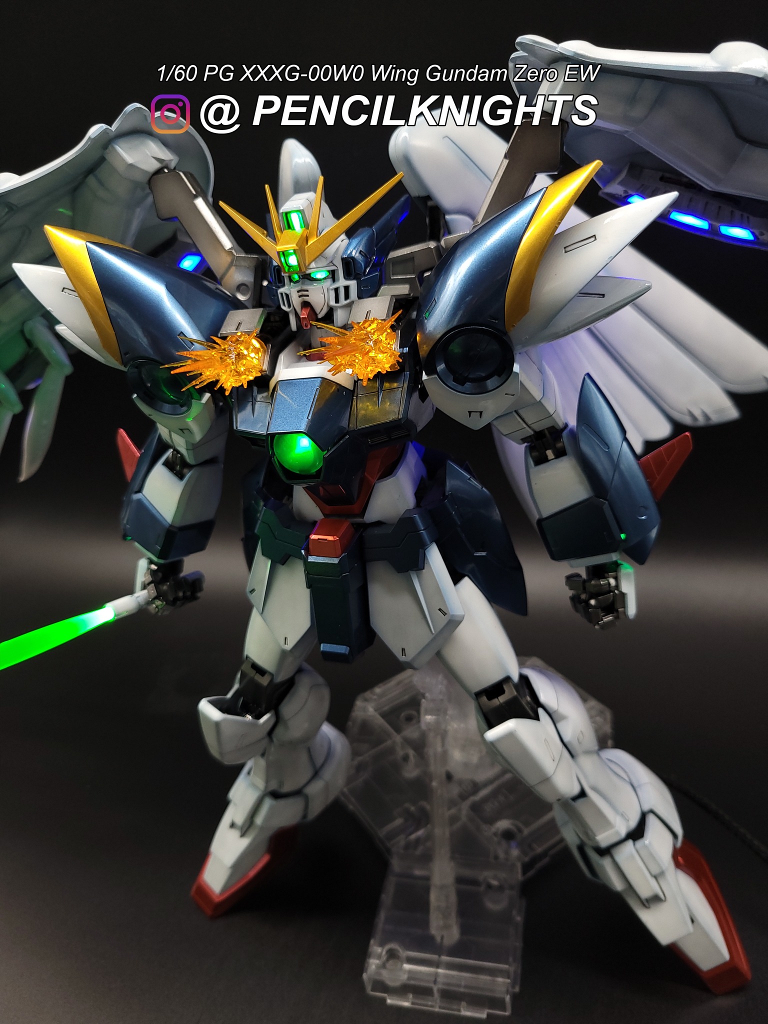 Custom 1/60 PG Wing Gundam Zero EW model with LED lights and 3D