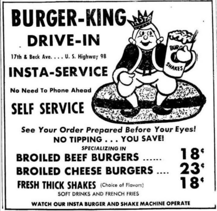 Vintage Burger King menu from 1953