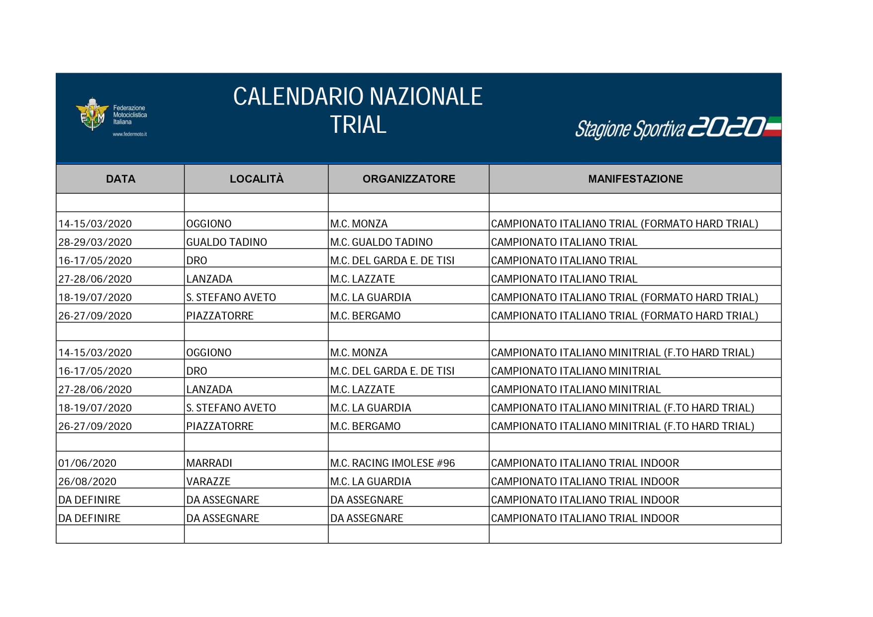 ‼️ CALENDARIO NAZIONALE TRIAL... Campionato Italiano Trial