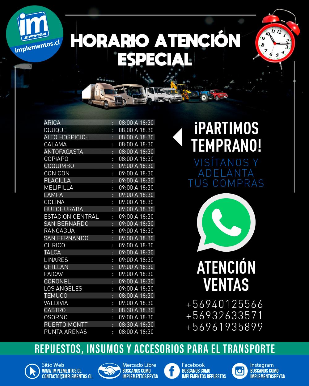 Implementos - 🚨 Horario de Atención Especial Tiendas🚨 ⏰ Al...