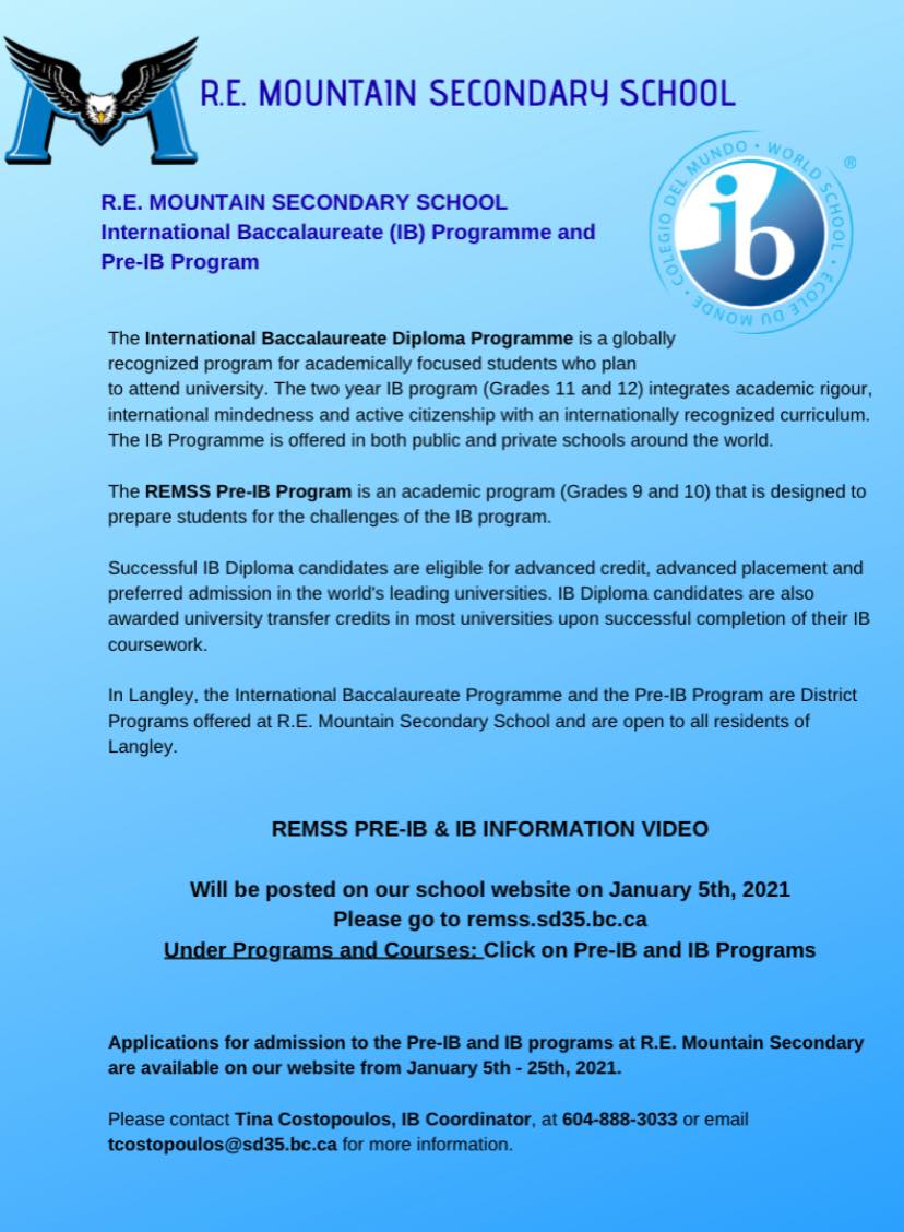 PRE IB & IB Information... - RE Mountain Secondary School PAC | Facebook