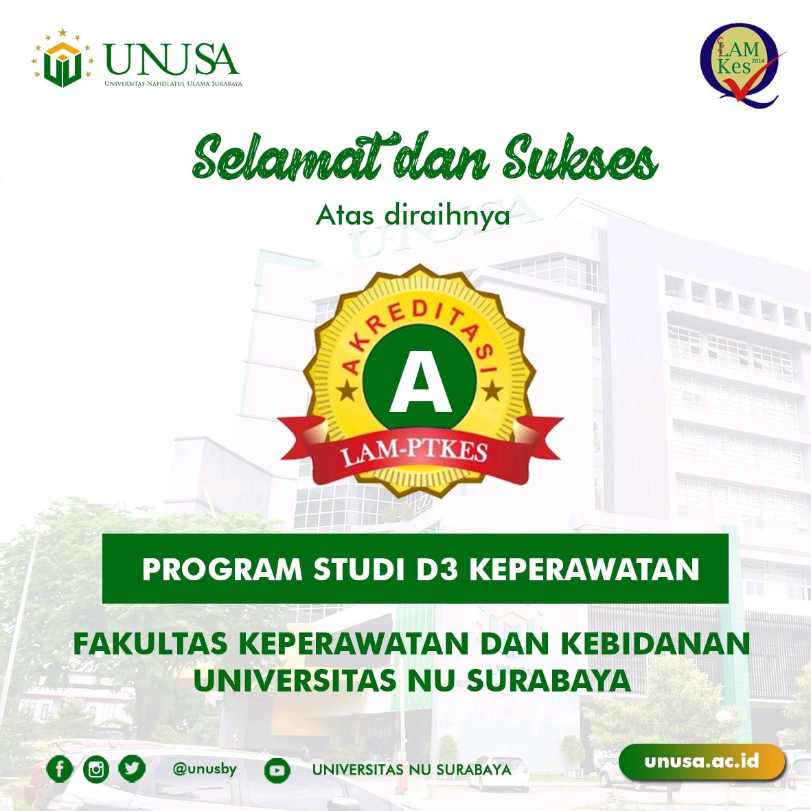 Unusa - Selamat dan Sukses Atas diraihnya Peringkat...