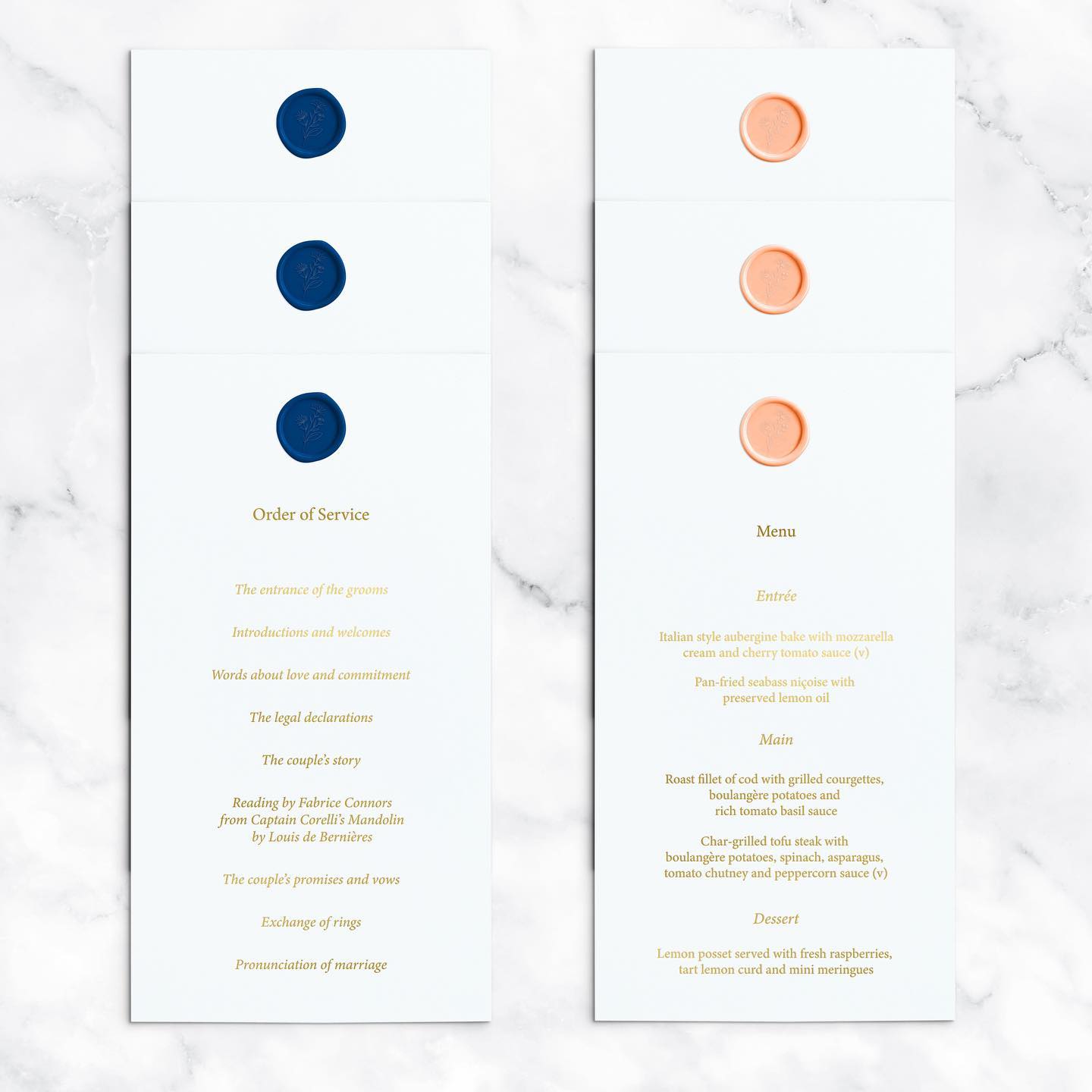 La Palette Bleue - Gold foiled menus and orders of service with ...