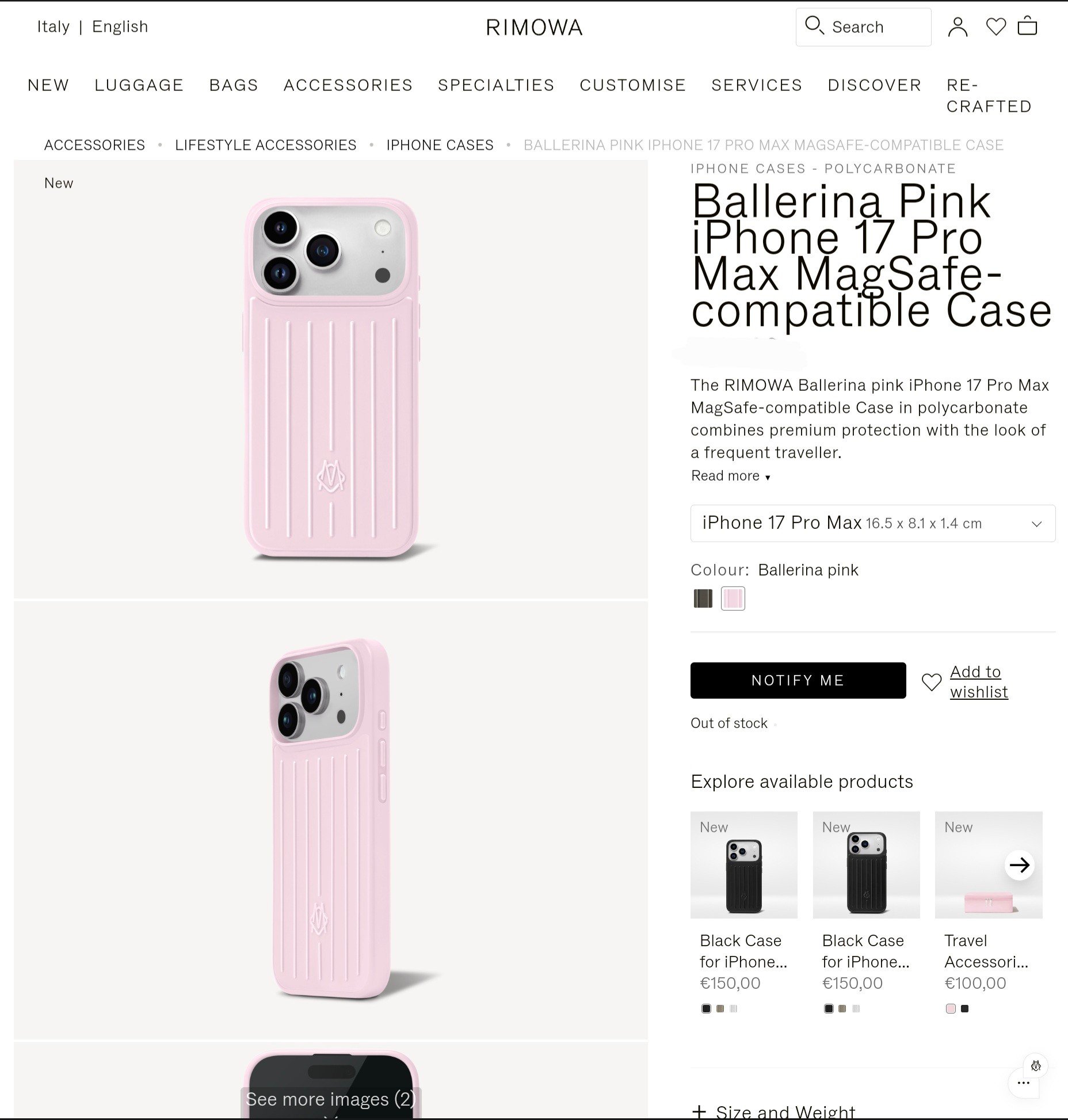 RIMOWA iPhone 17 Pro ケース バレリーナ ピンク Ballerina Pink