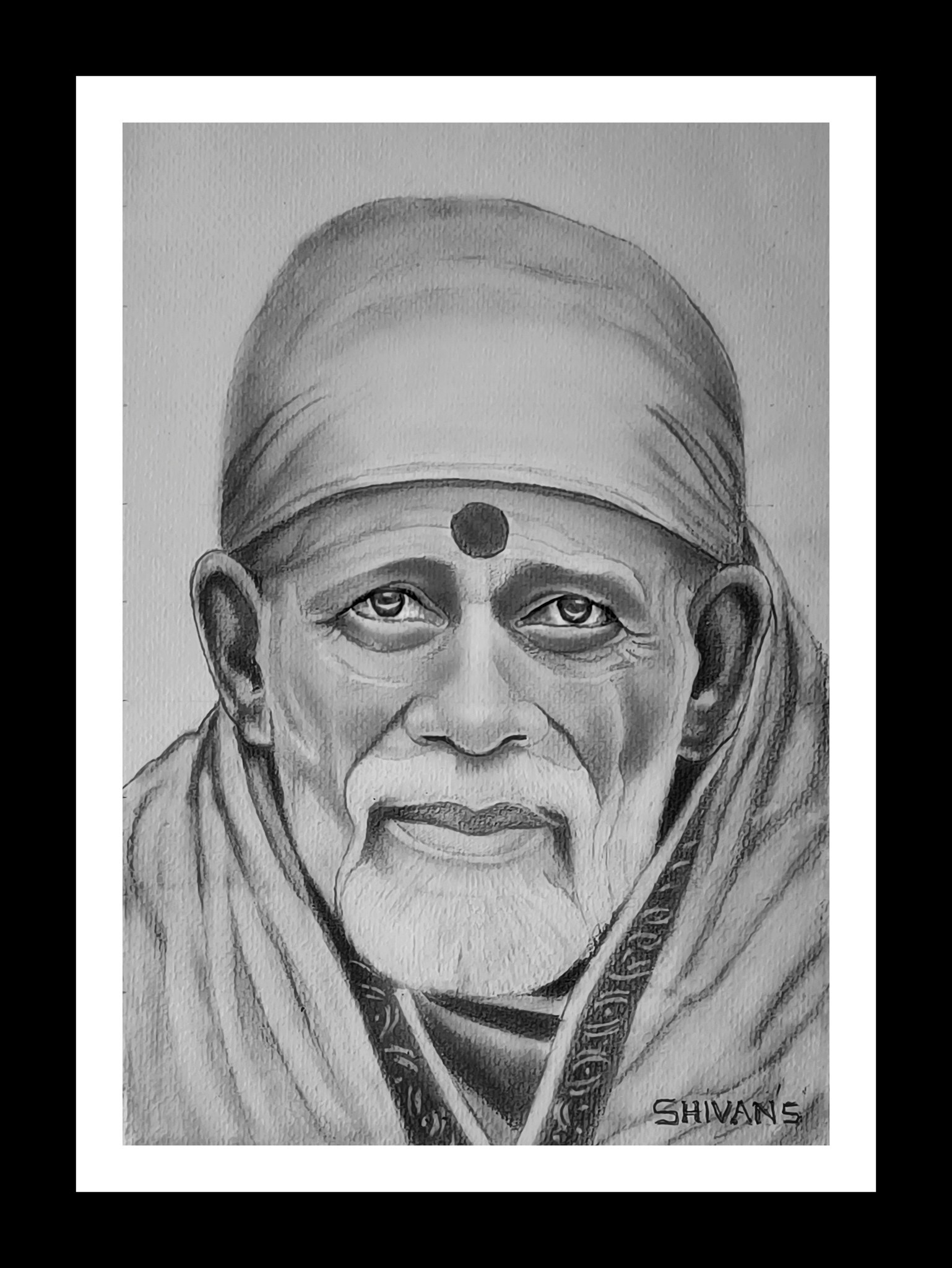 Handmade graphite pencil portrait of Shri Sai Baba of Shirdi, also ...