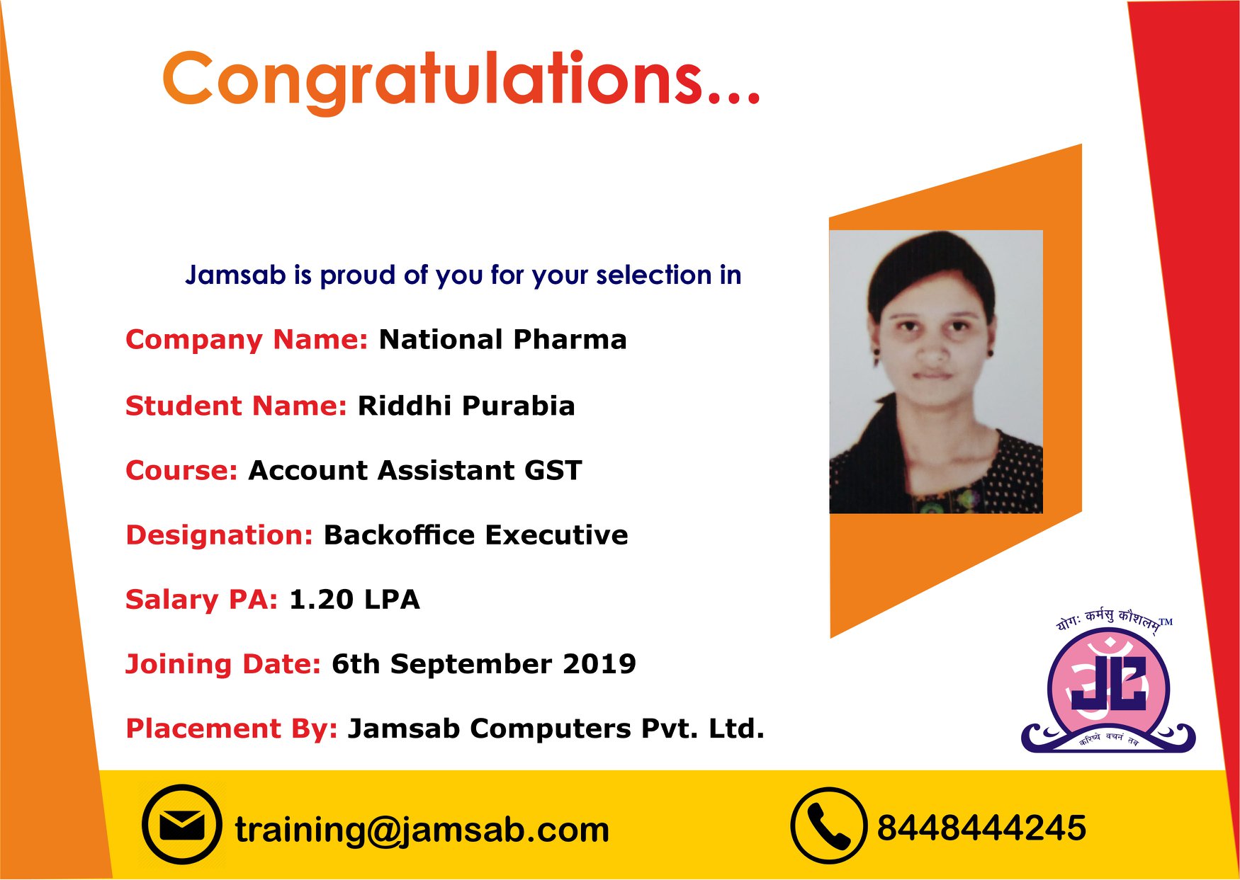 Congratulations to Riddhi... - Jamsab Computers Pvt Ltd | Facebook