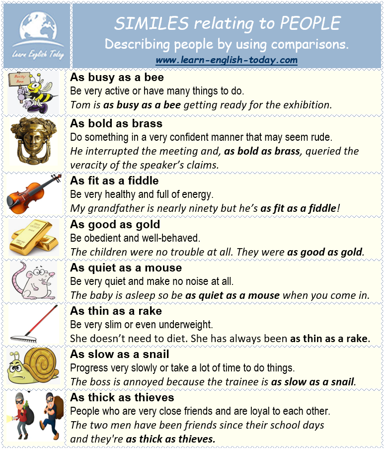 SIMILES or COMPARISONS relating... - Learn English Today.com | Facebook