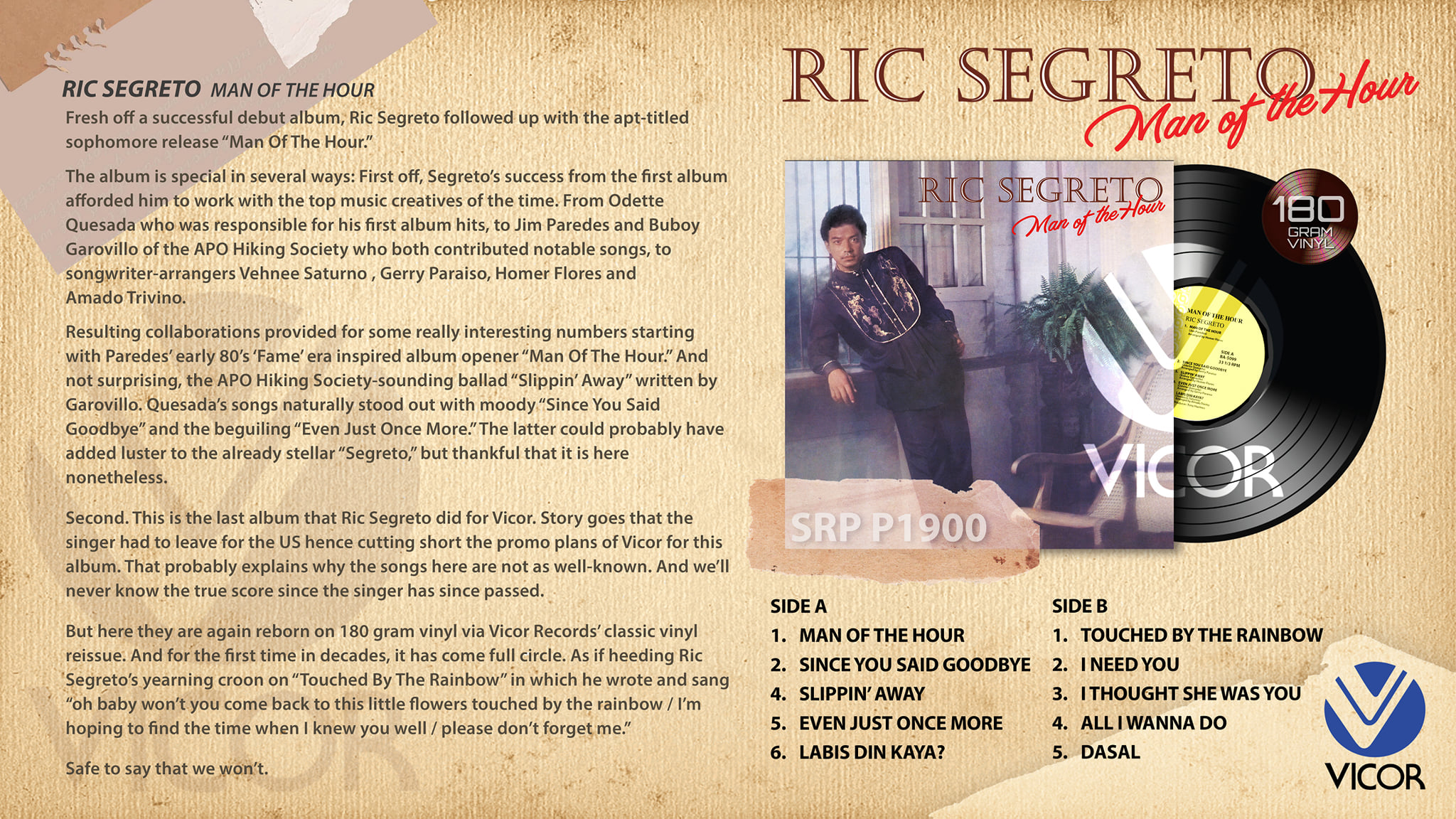Another Ric Segreto vinyl album is coming your way! Ric Segreto 