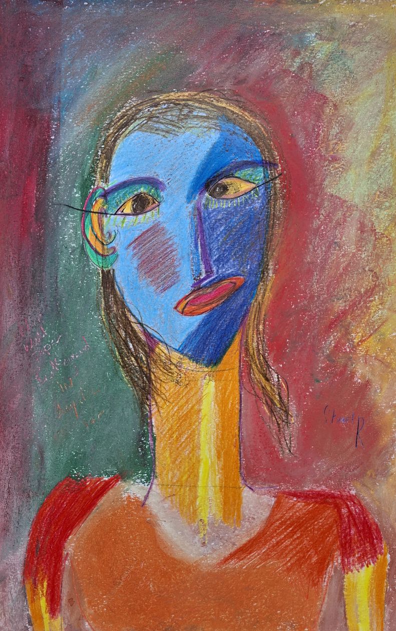 Stuart - Woman With Orange Dress 2025 pastel and pencils on paper 16