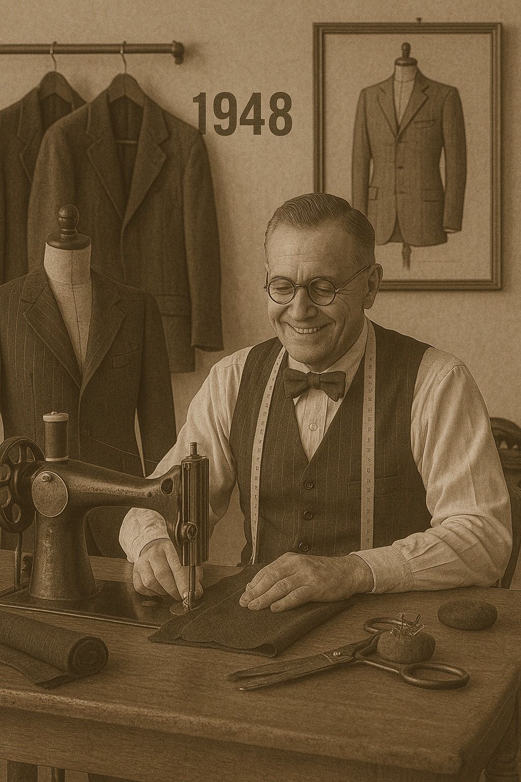 Tailor making a suit in early 1900s America