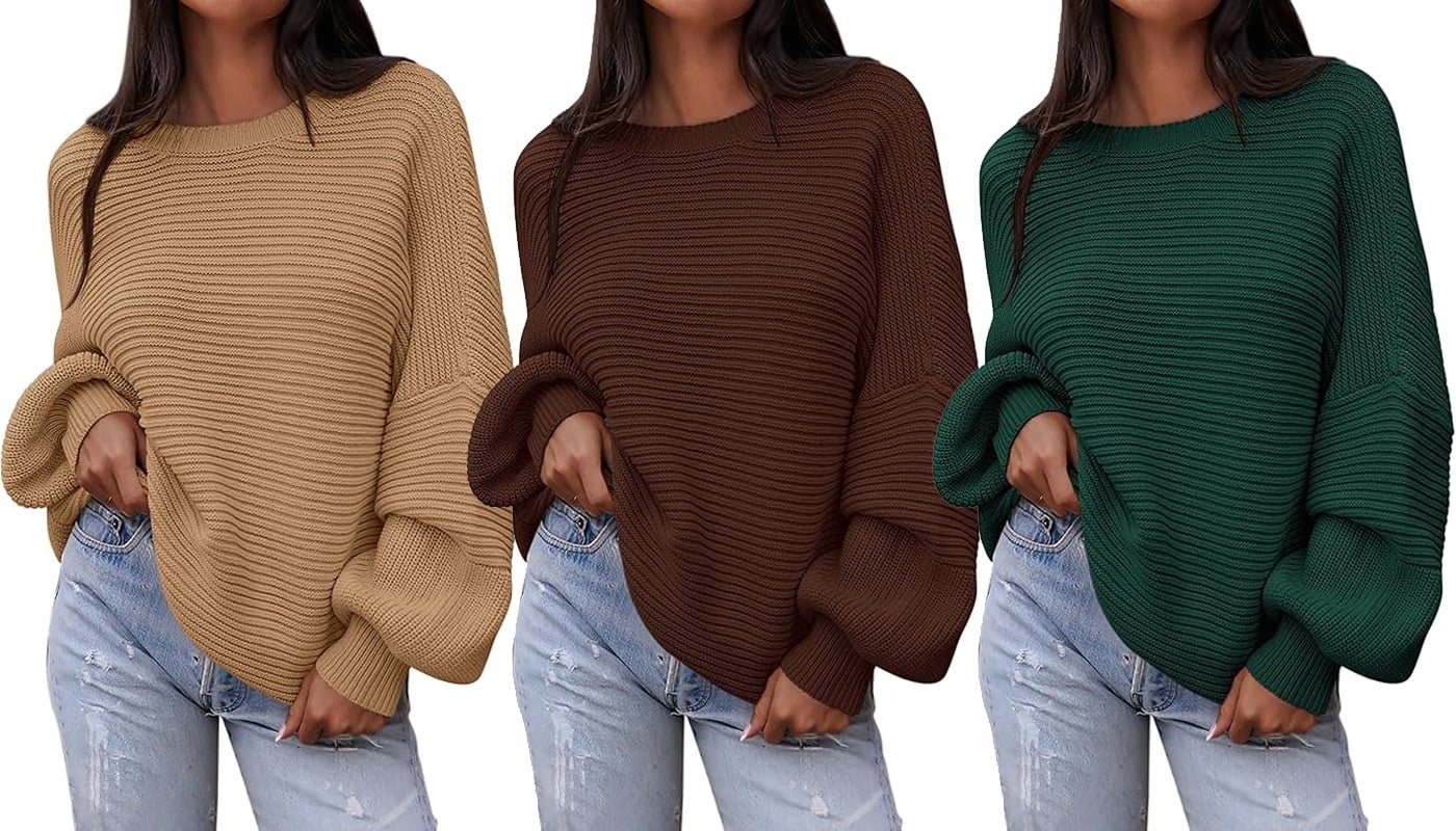 OFEEFAN Women's Turtleneck Sweater - Oversized Lantern Sleeve Ribbed Knit Pullover For Fall & Winter