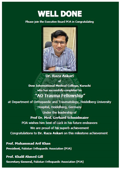 Congratulations Raza Askari - Pakistan Orthopaedic Association | Facebook