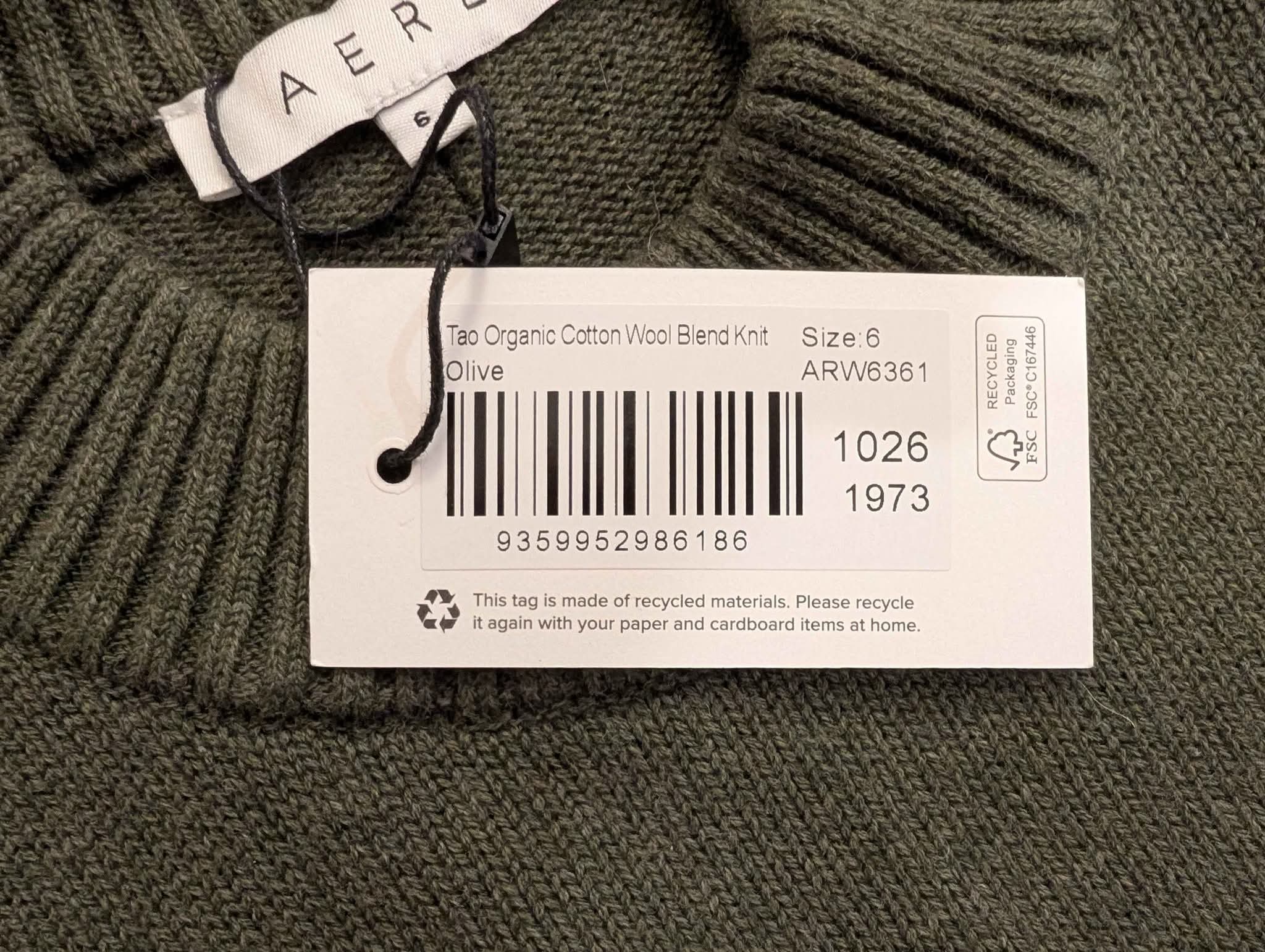 Brand new AERE cropped sweater. Size 6. Never worn, still has tags 