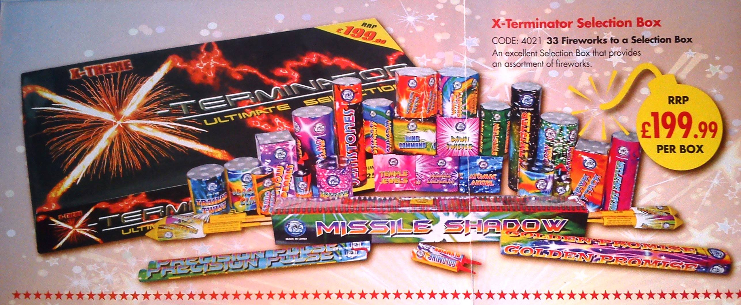The smokers corner - x-terminator selection box 33 fireworks per box ...