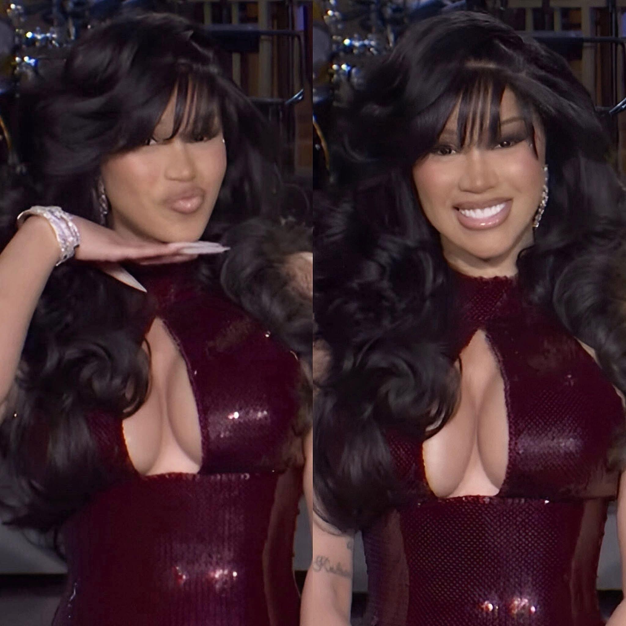 cardi b burgundy dress Wow looks gorgeous on stage at the Super Bowl tonight🩷 Black Wedding Dresses Short OVERLORD Size:AU 3