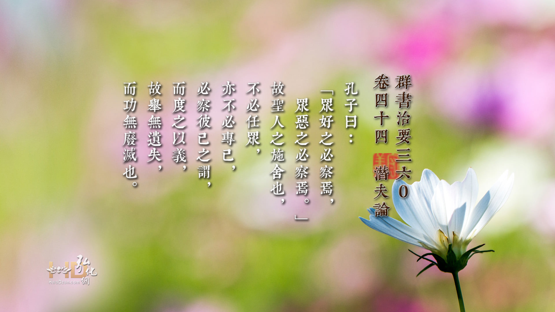 群書治要 - 孔子曰：「眾好之必察焉，眾惡之必察焉。」故聖人之施舍也，不必任眾，亦不必專己①，必察彼己之謂（謂作為），...