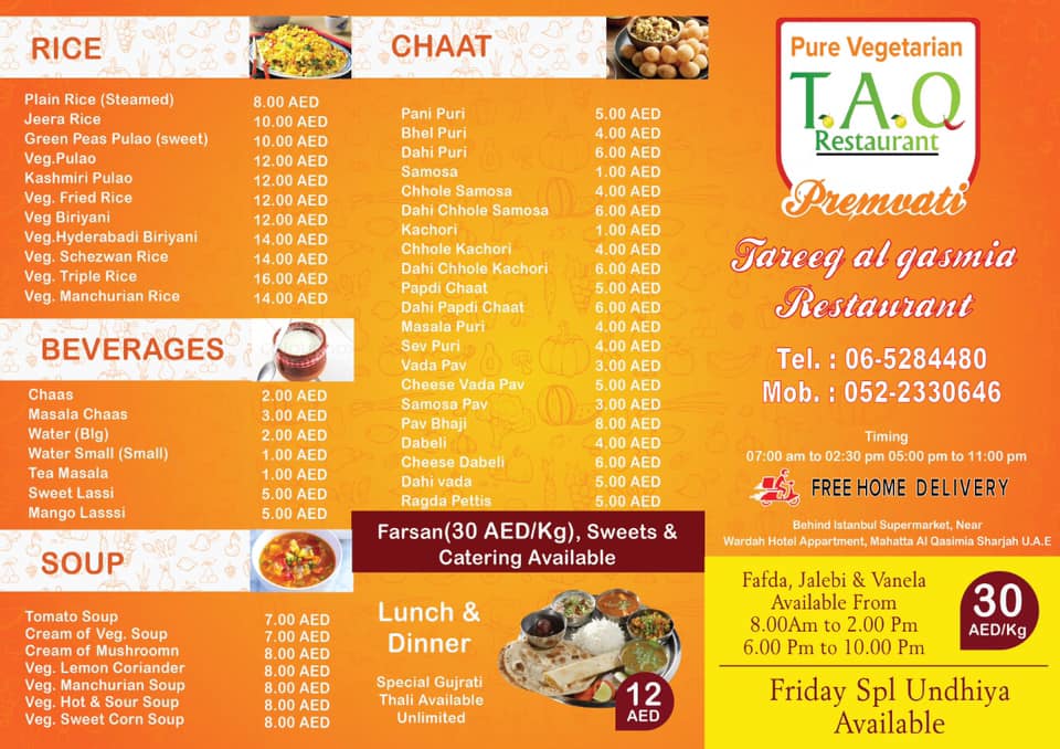 Updated Menu - TAQs Premvati VEG Restaurant