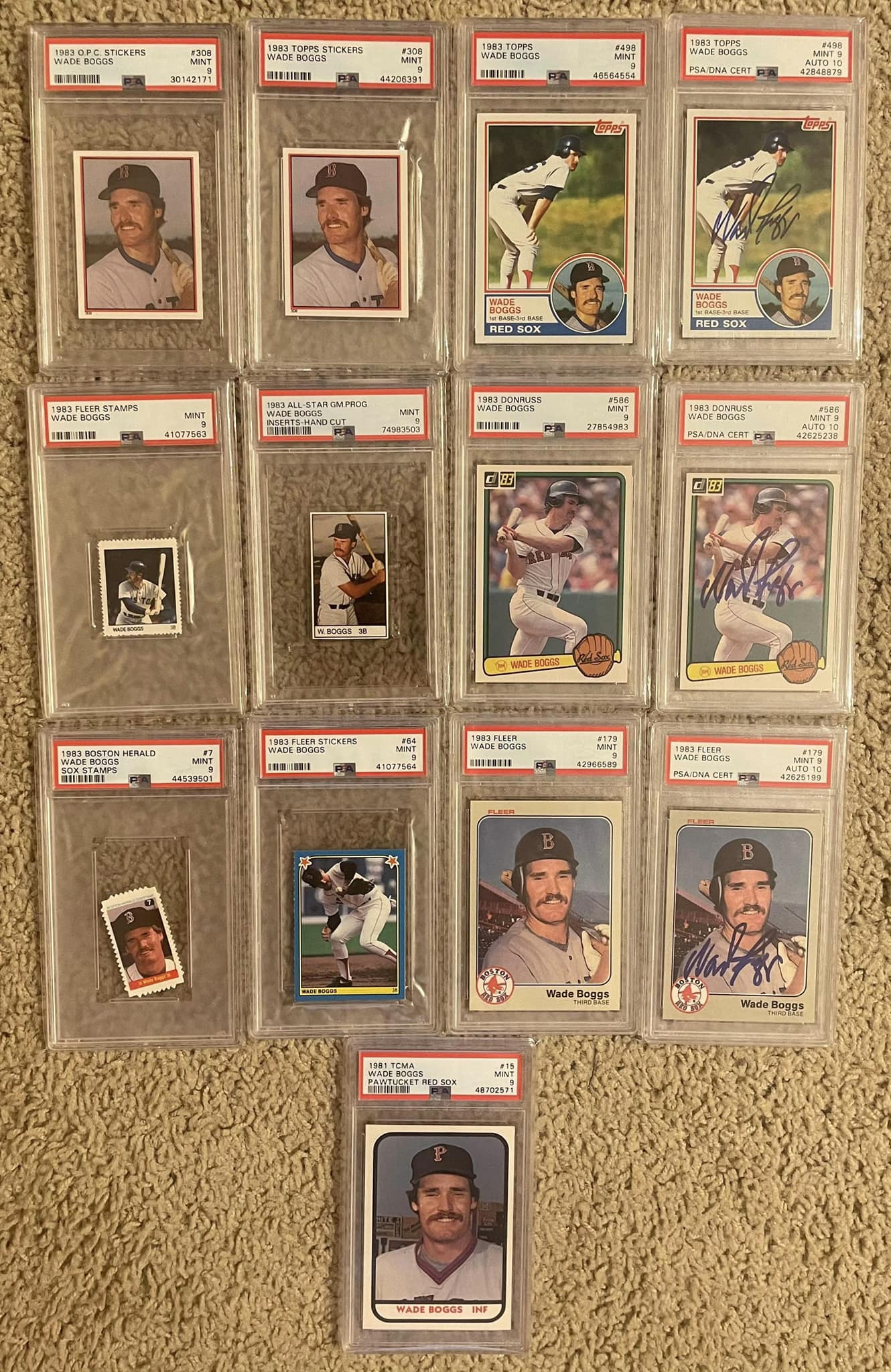Wade Boggs rookie card collection with 83