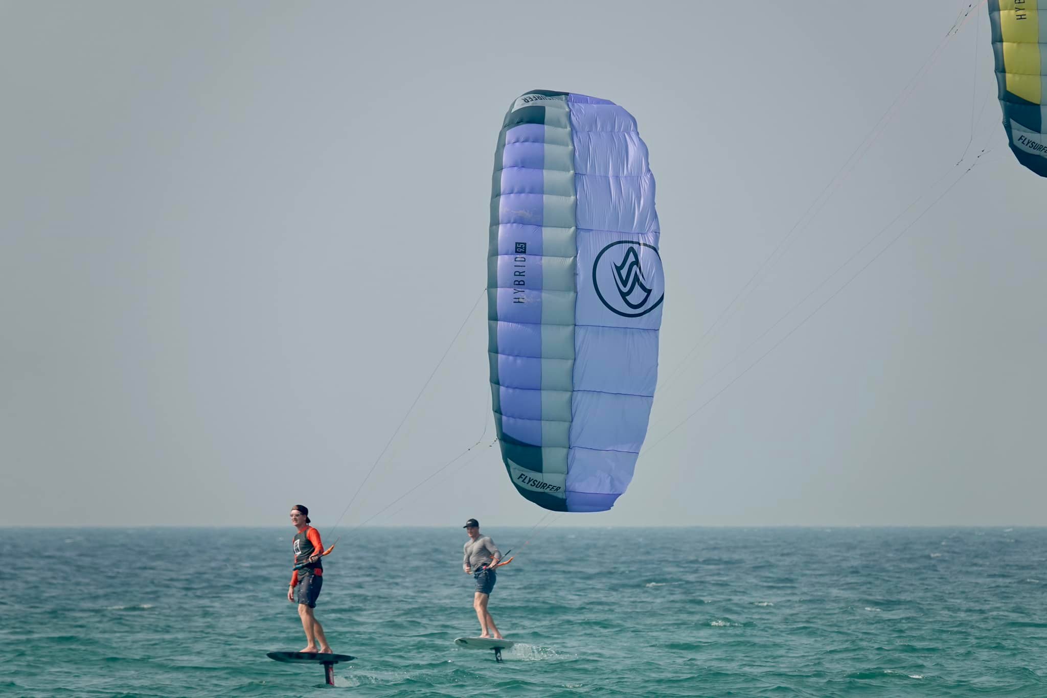 What is the ride and wind range for a Hybrid 5.5 or 7.5 kite for 
