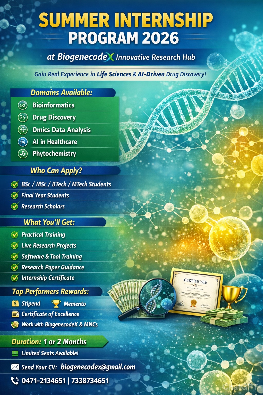 Bioinformatics India | 🌞 Summer Internship Program 2026 – BiogenecodeX ...