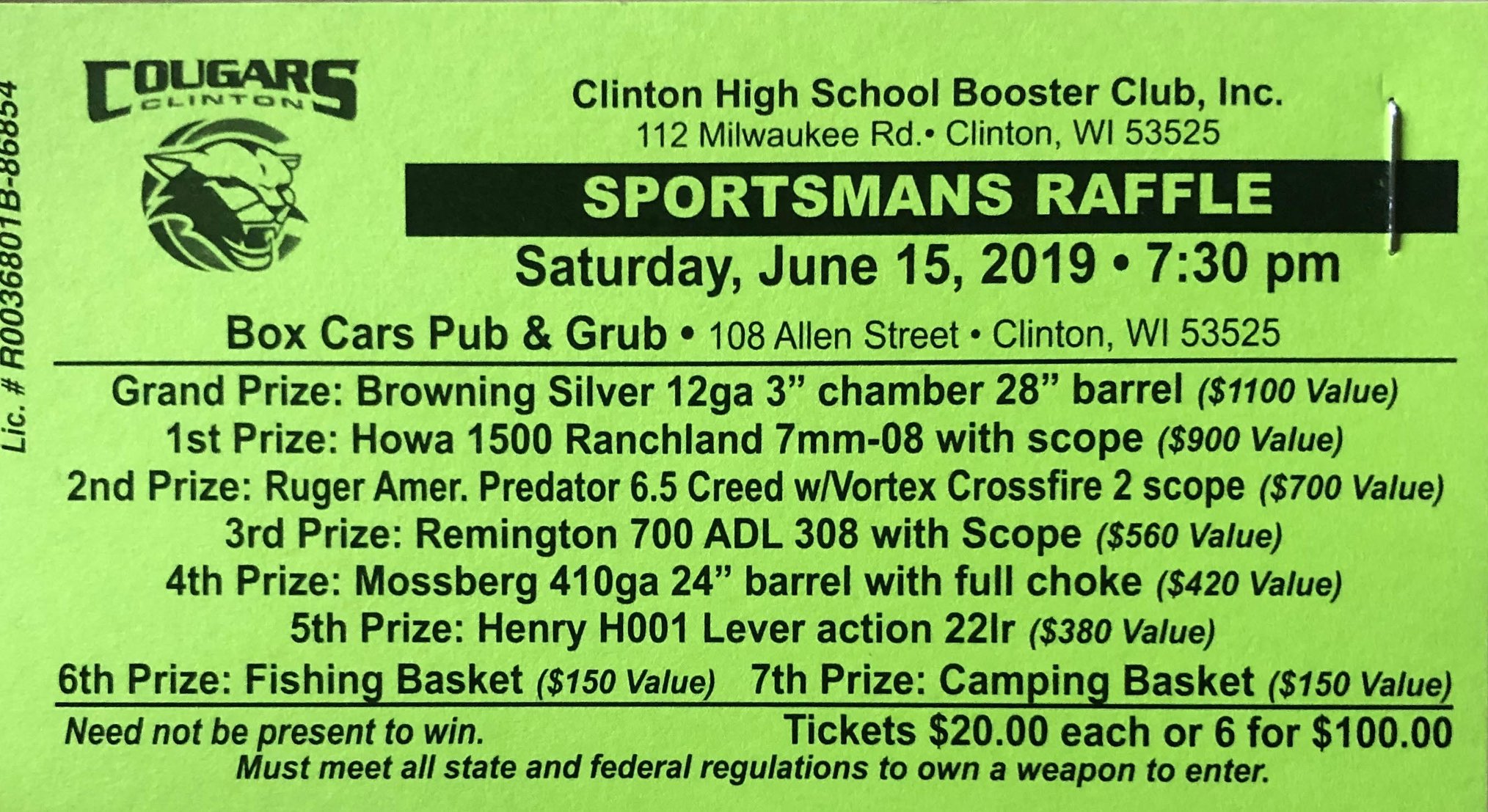 Clinton - SPORTSMAN'S RAFFLE WINNERS: Grand Prize Joshua Wolff 1st ...