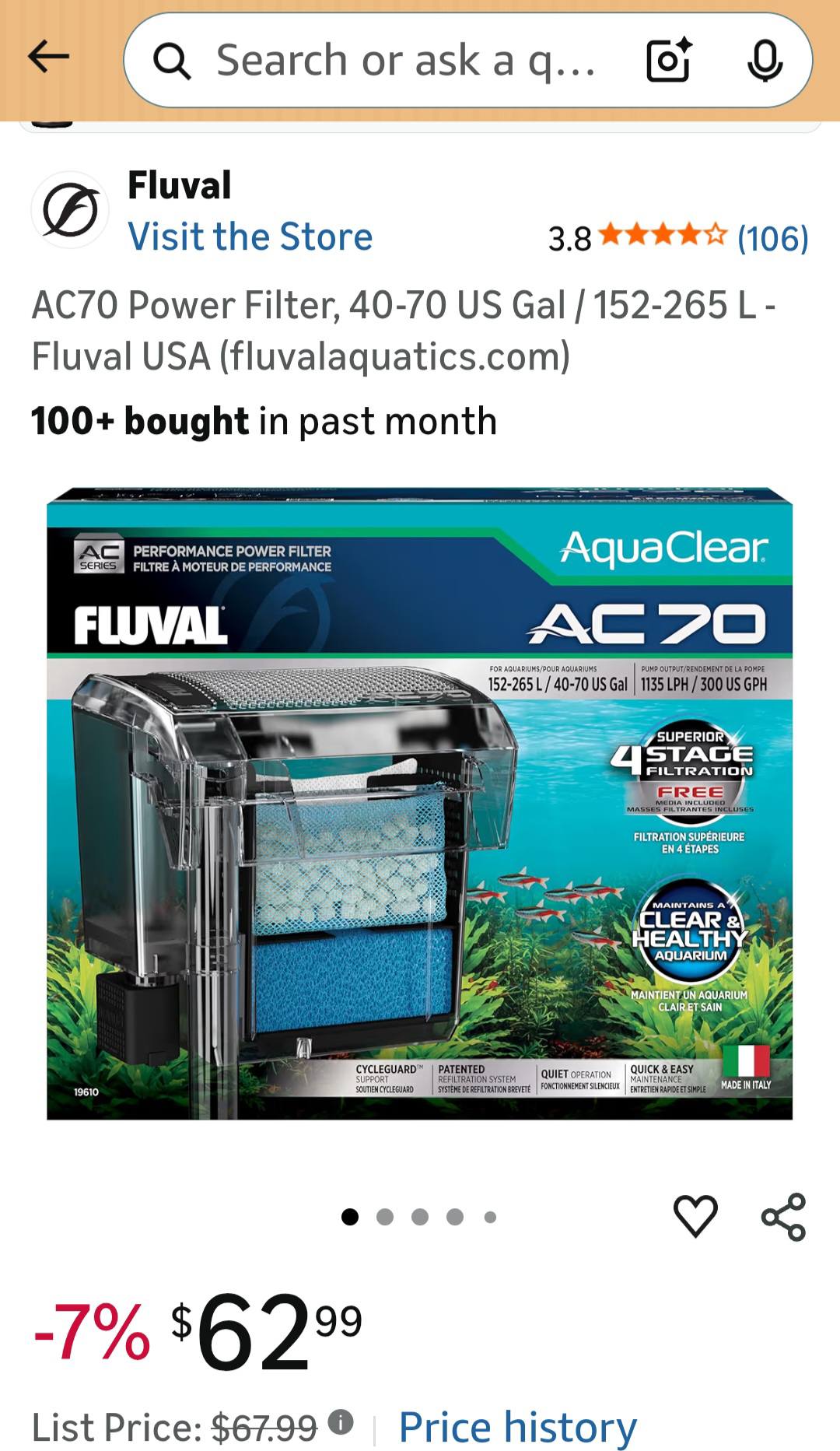 AquaClear 70 Hang-on Power FilterFilters