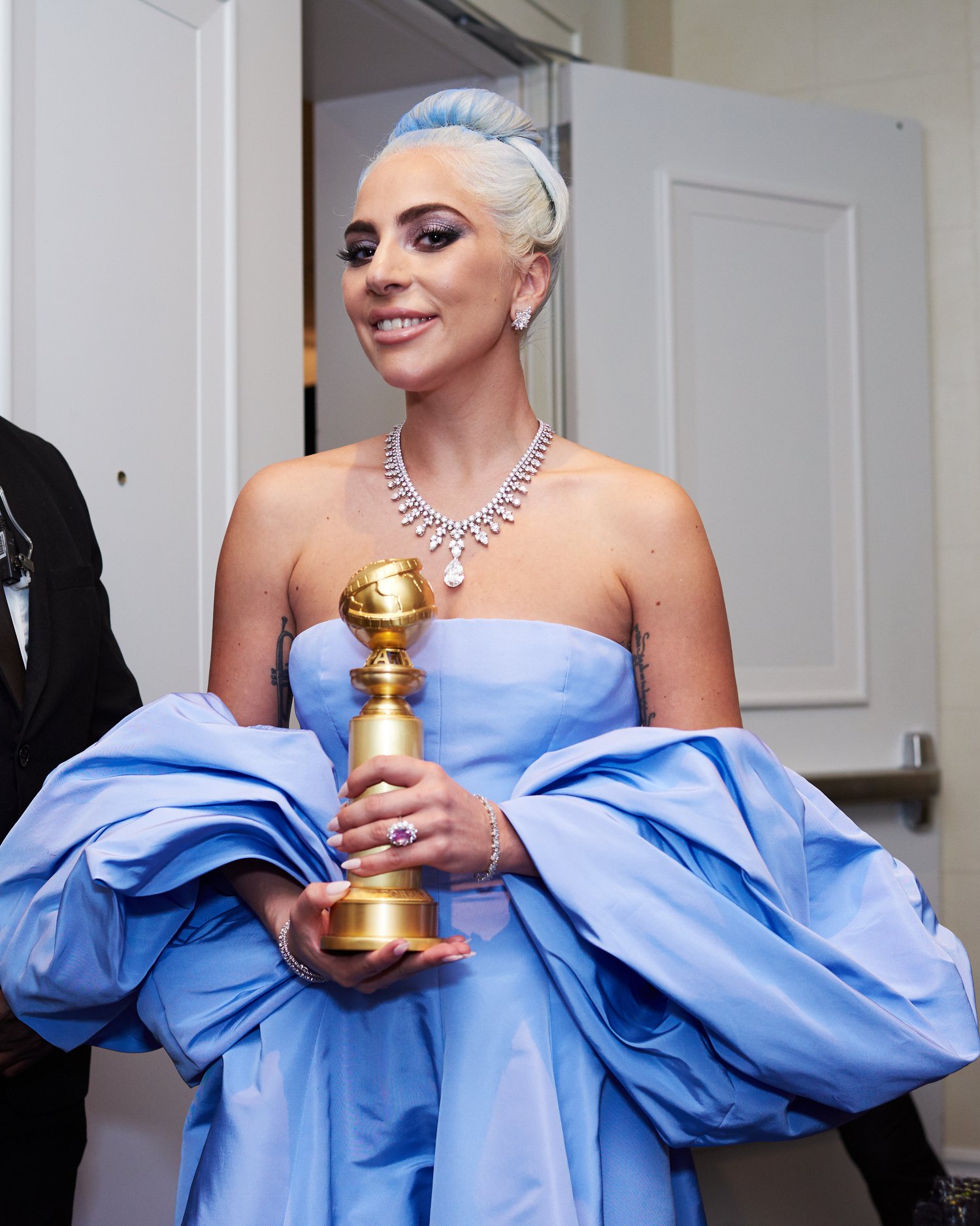 lady gaga blue dress golden globes Lady Gaga's 2019 Golden Globes Dress Looked So Different On The Runway