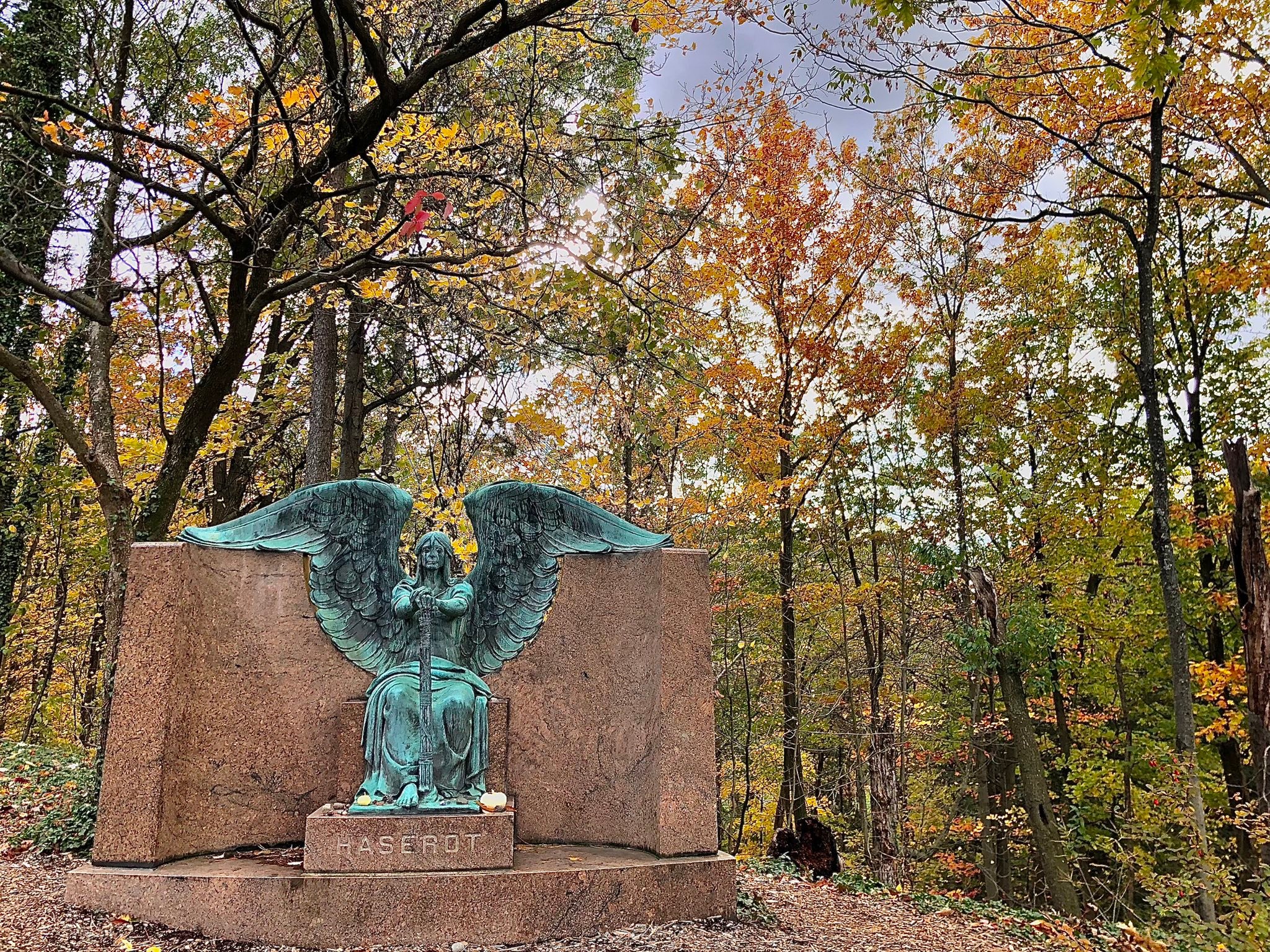 Haserot Angel statue in Cleveland, Ohio, receives gifts from visitors