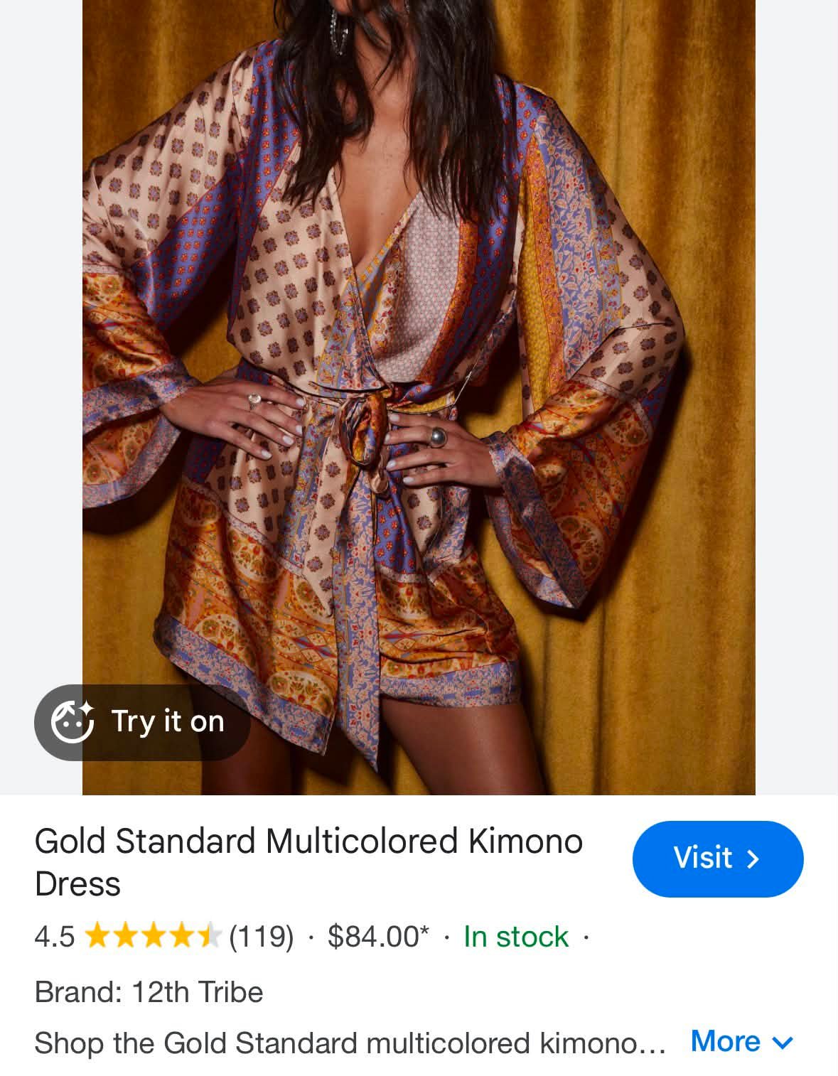 gold standard multicolored kimono dress SOLD 12th Tribe Small Like New $20 prom gowns uk