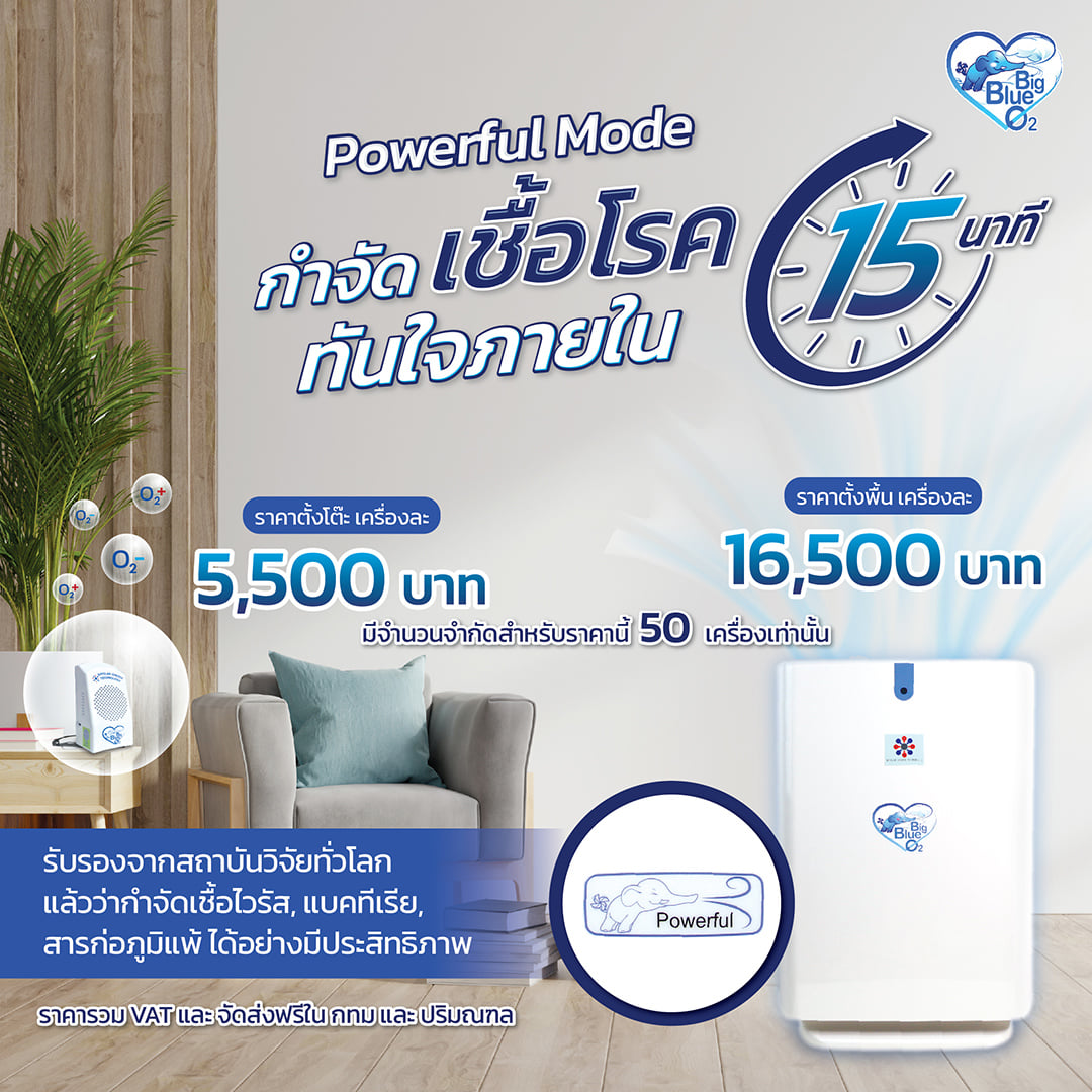 Big blue O2 เครื่องฟอกอากาศสำหรับคนเป็นภูมิแพ้